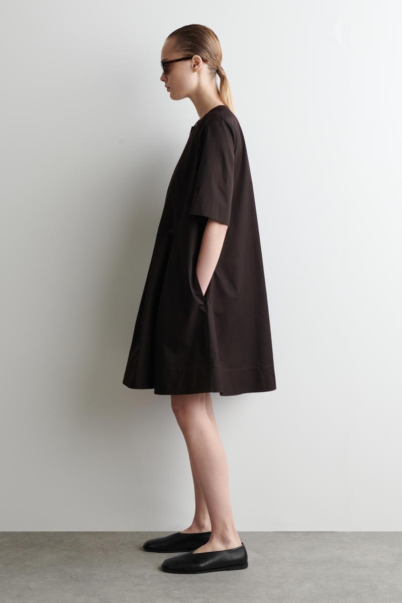 COS Pleated Zip-Up Cotton Mini Dress in Black | Lyst