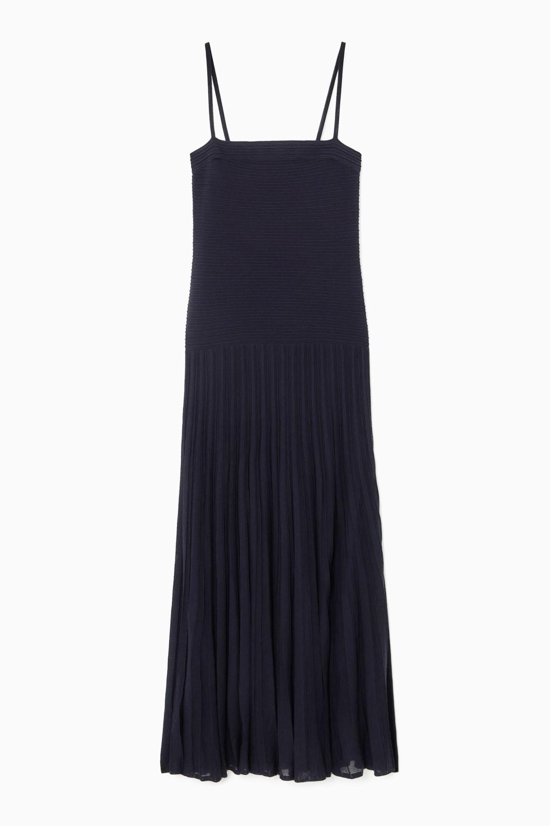 strapless open back dress COS Pleated Knitted Maxi Dress Green – The Dress Nook main image 1