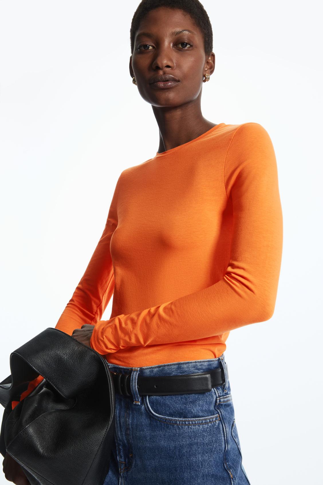 COS Slim-fit Long-sleeve Top in Orange | Lyst