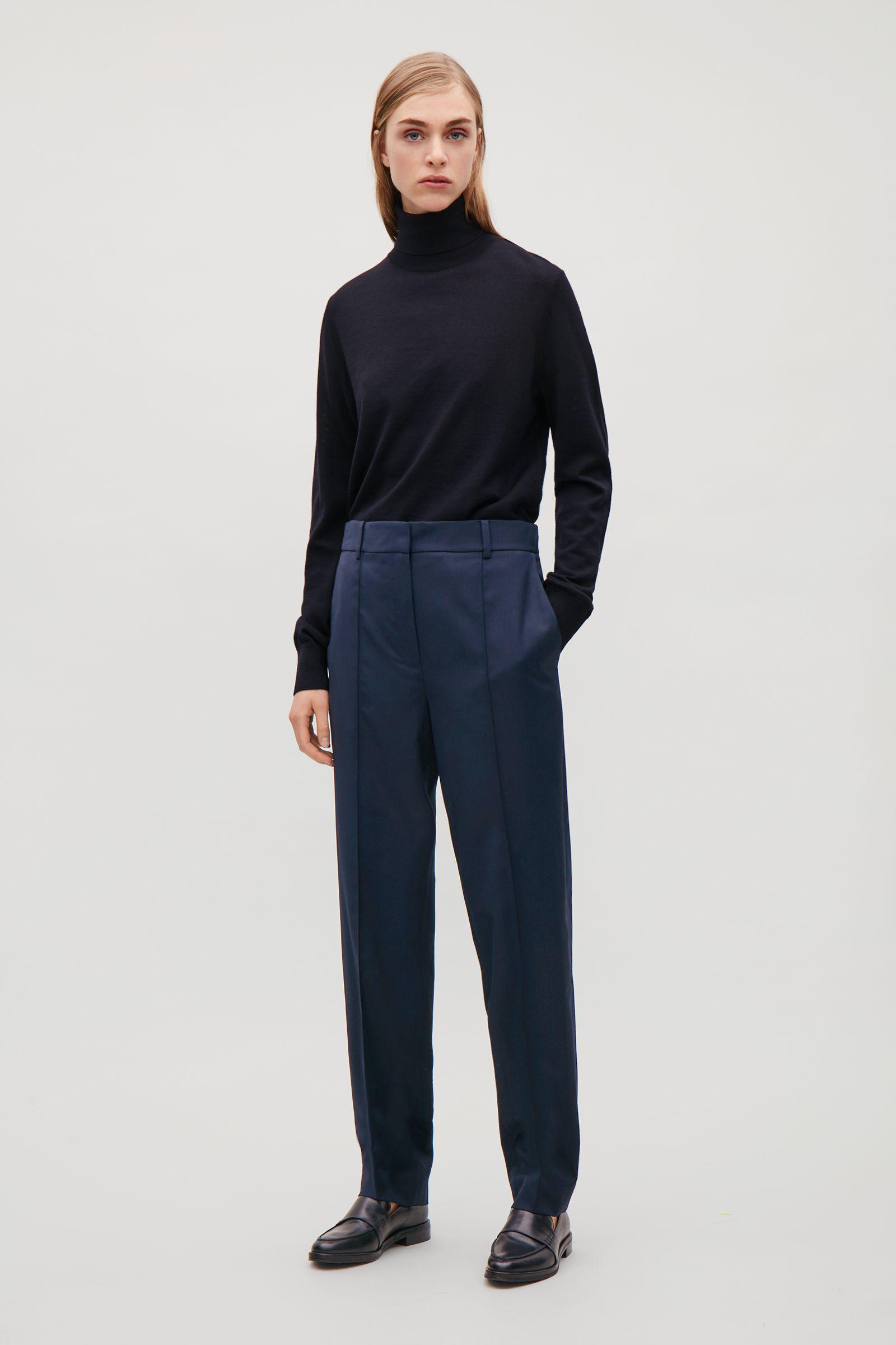 COS Elastic-back Wool Trousers in Navy (Blue) - Lyst