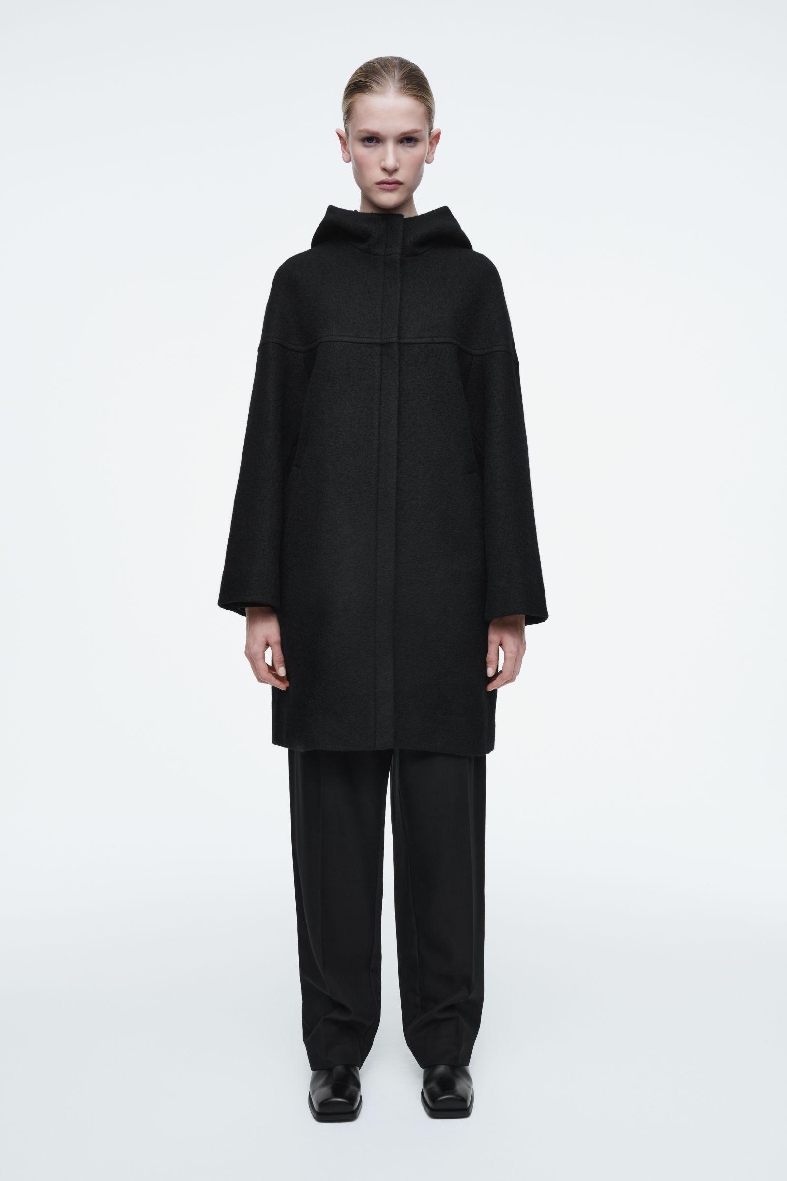 COS Hooded Boiled-wool Coat in Black Lyst UK