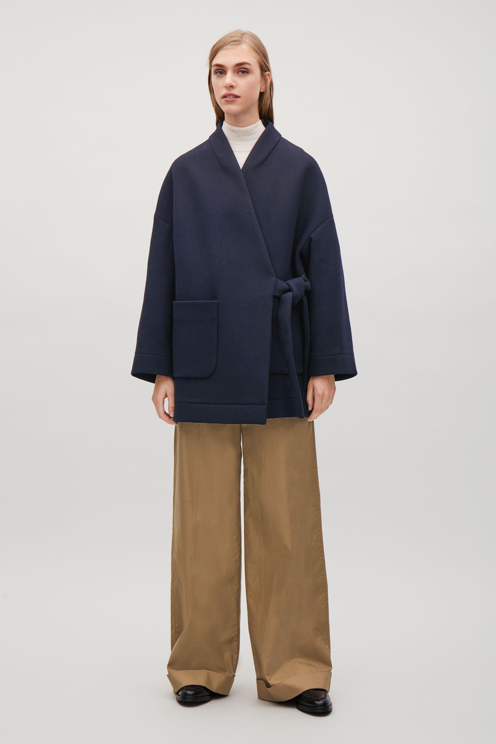 COS Kimono Coat With Side Tie in Blue | Lyst