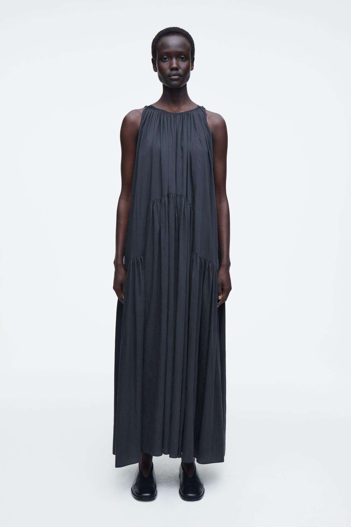 cos halter neck maxi dress COS Women's Pleated Halterneck Maxi Dress in Light Blue
