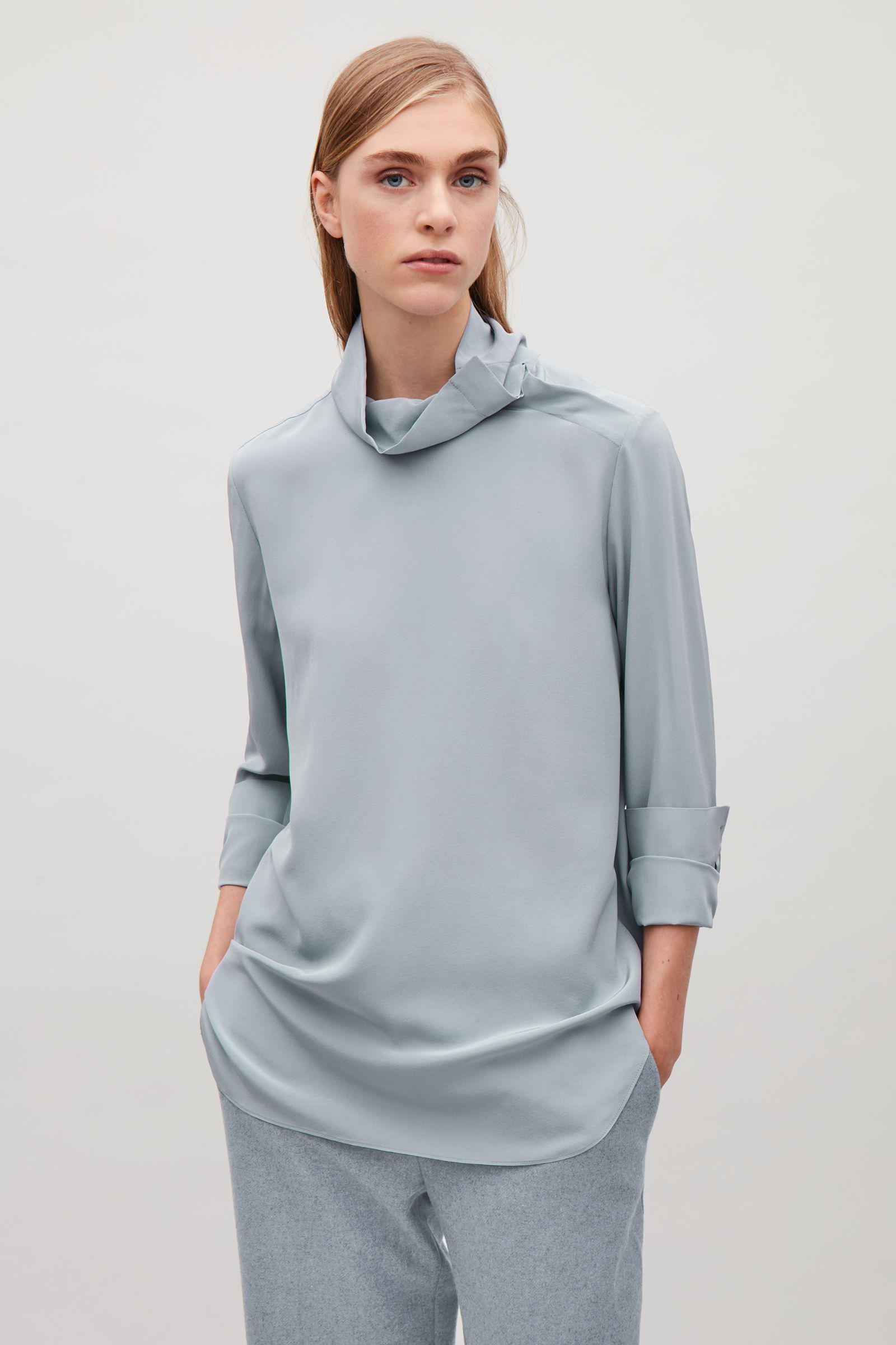 high collar silk blouse