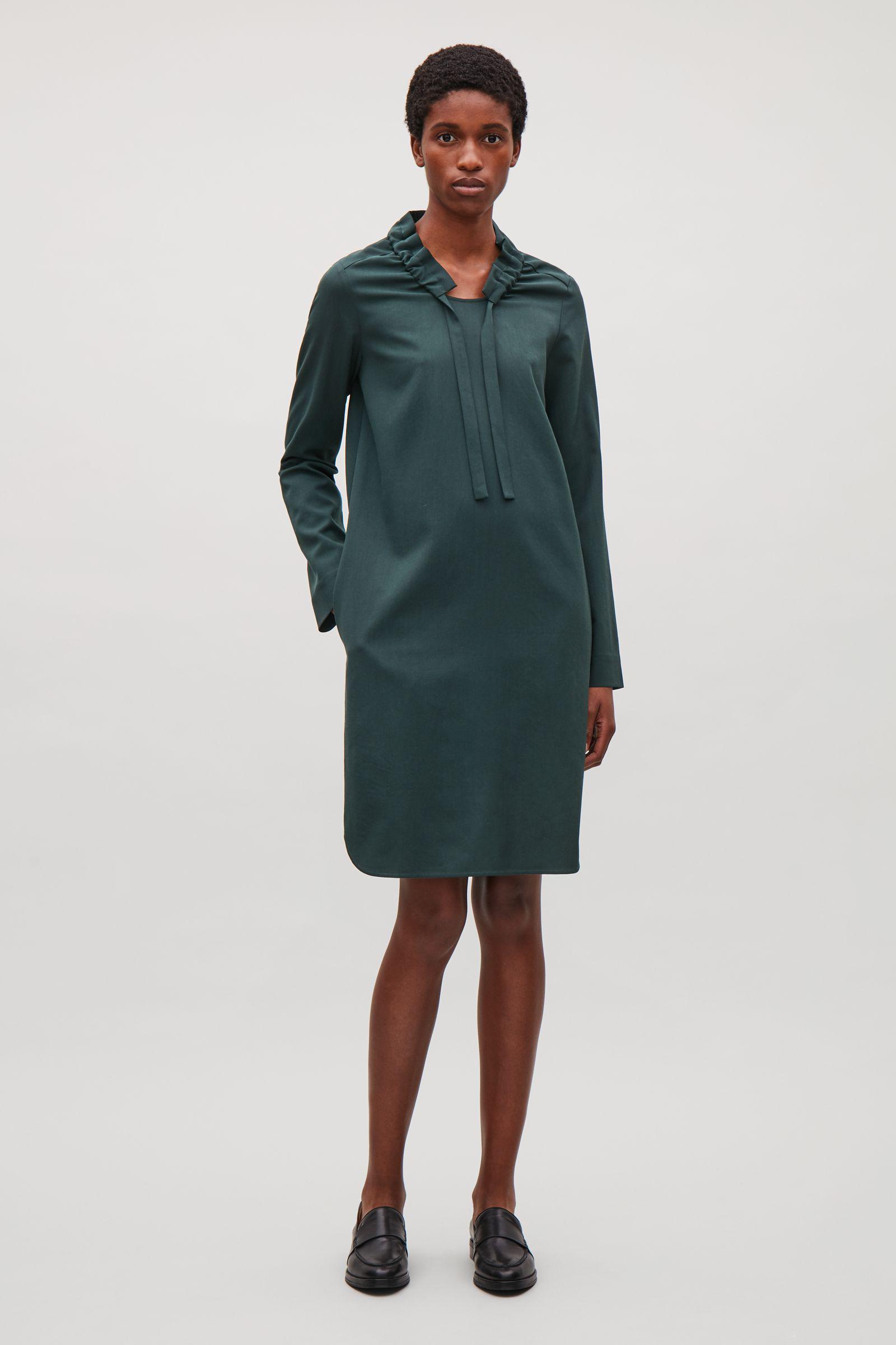 COS Gathered-neck Wool Dress in Forest ...