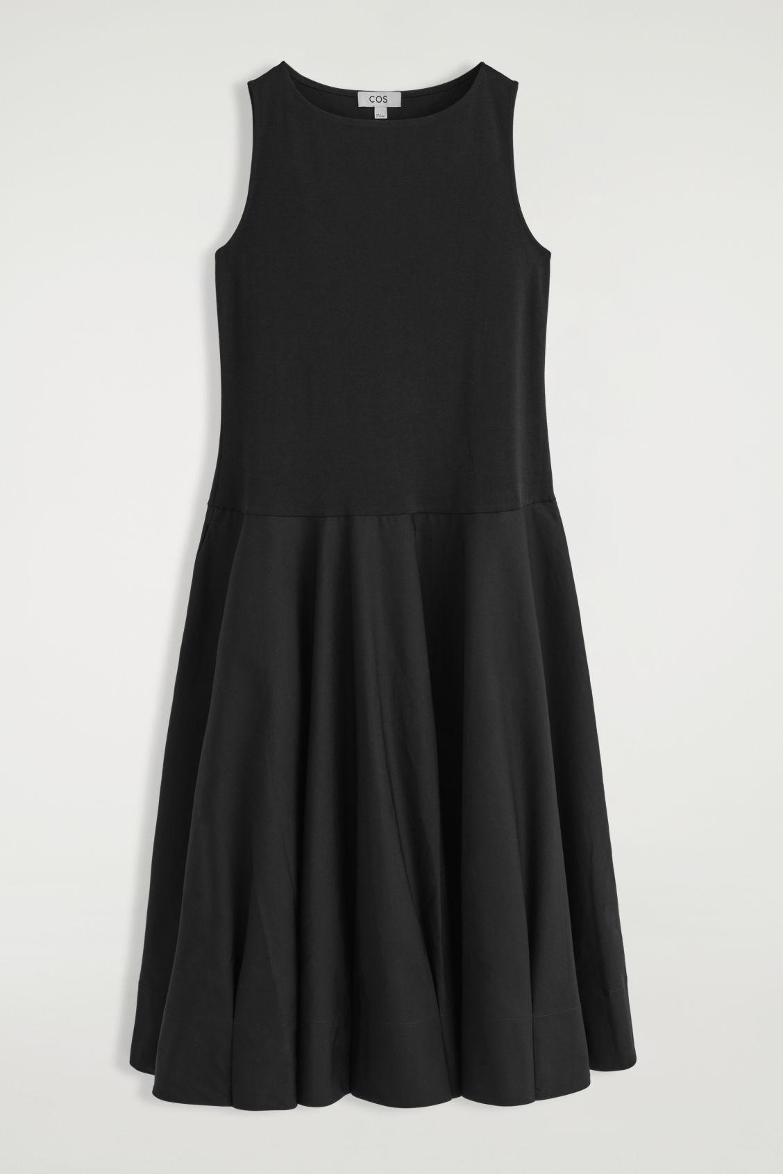 COS Boat-Neck Cotton A-Line Midi Dress in Black | Lyst