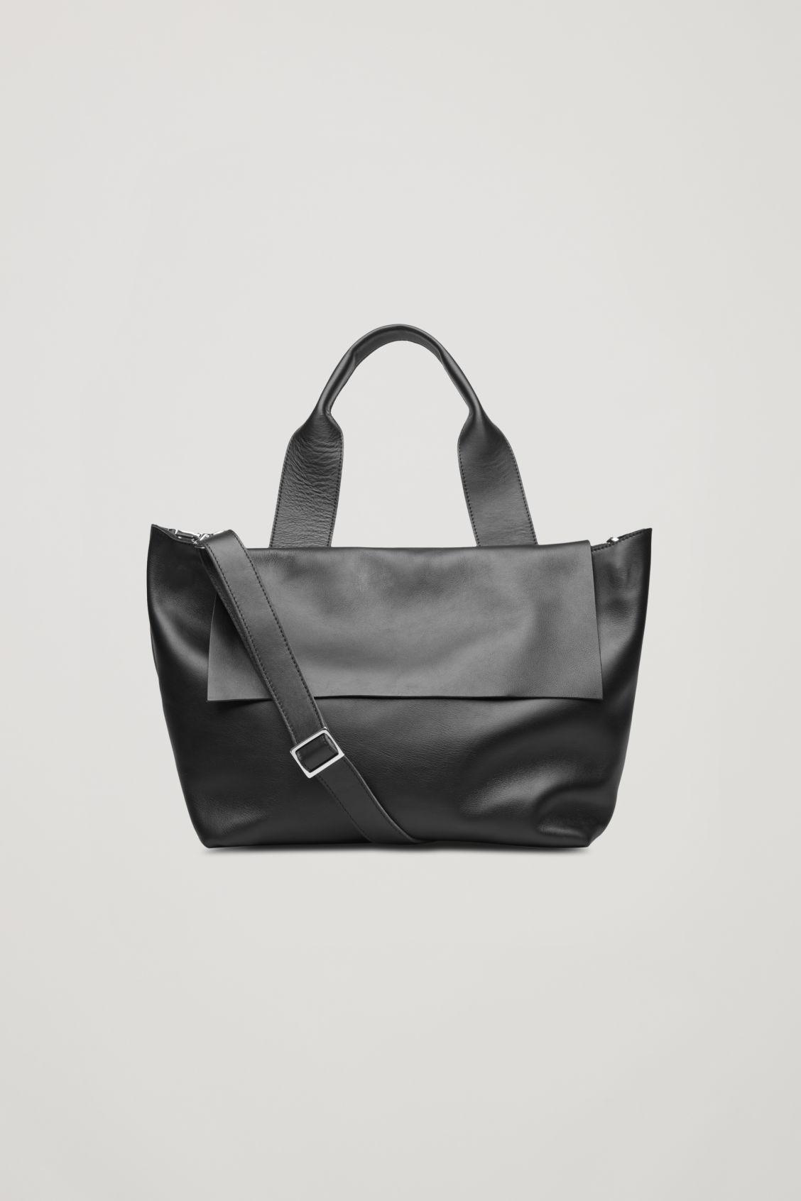 COS Leather Tote Bag With Strap in Black - Lyst
