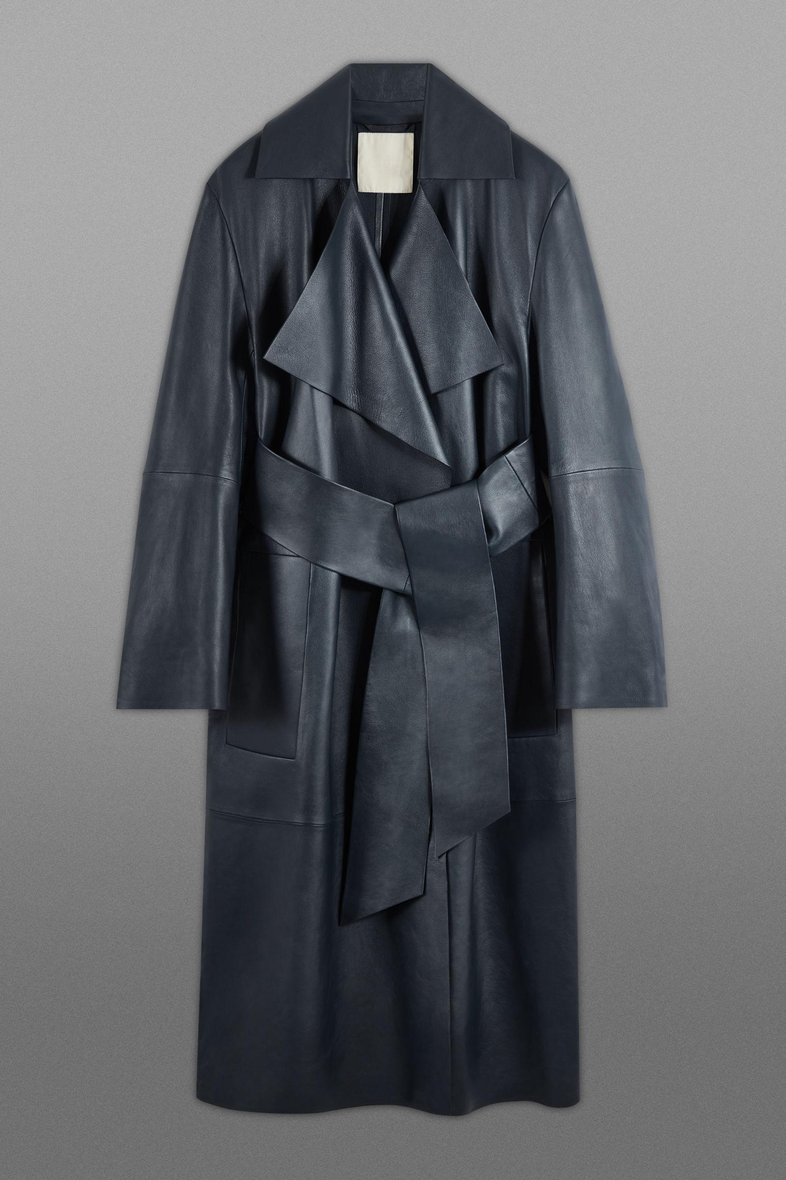 COS The Leather Trench Coat in Blue Lyst UK