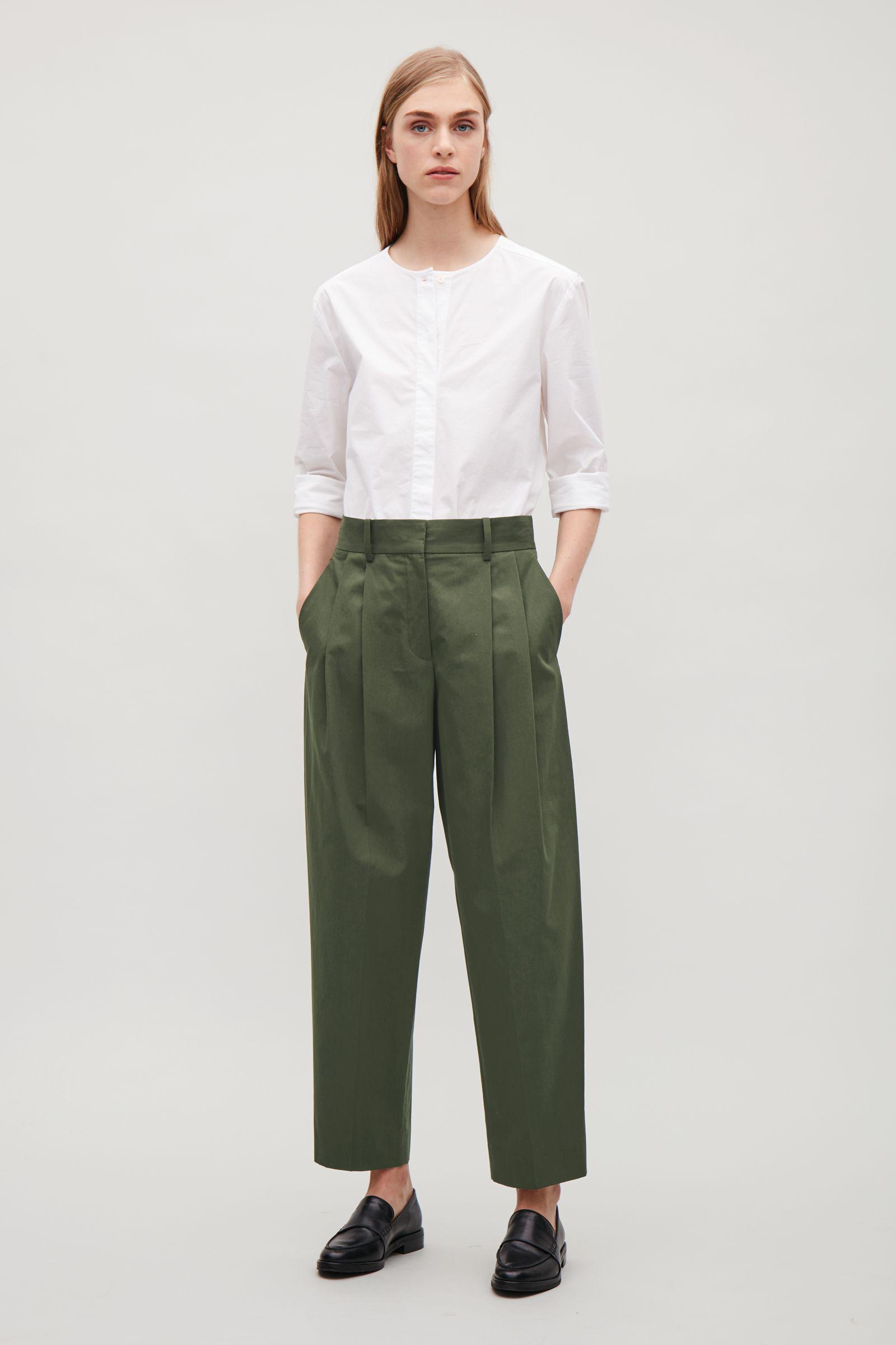 COS Dense Cotton Trousers in Green