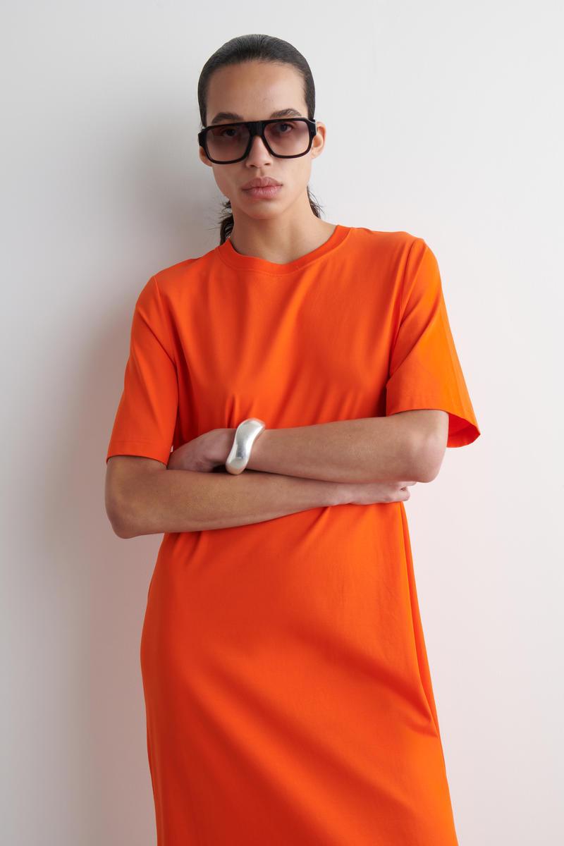 strapless open back dress COS Orange Waterfall Detail Dress