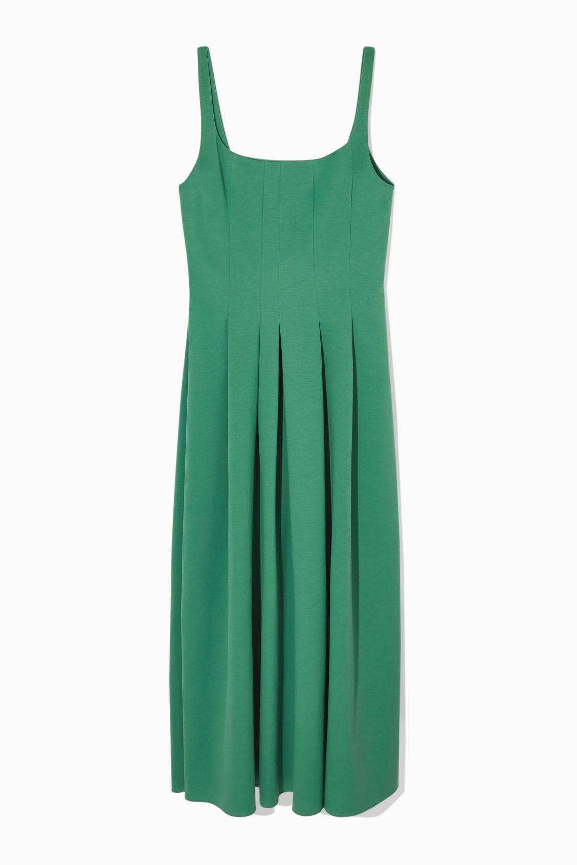 COS Pleated Jersey Midi Dress in Green | Lyst