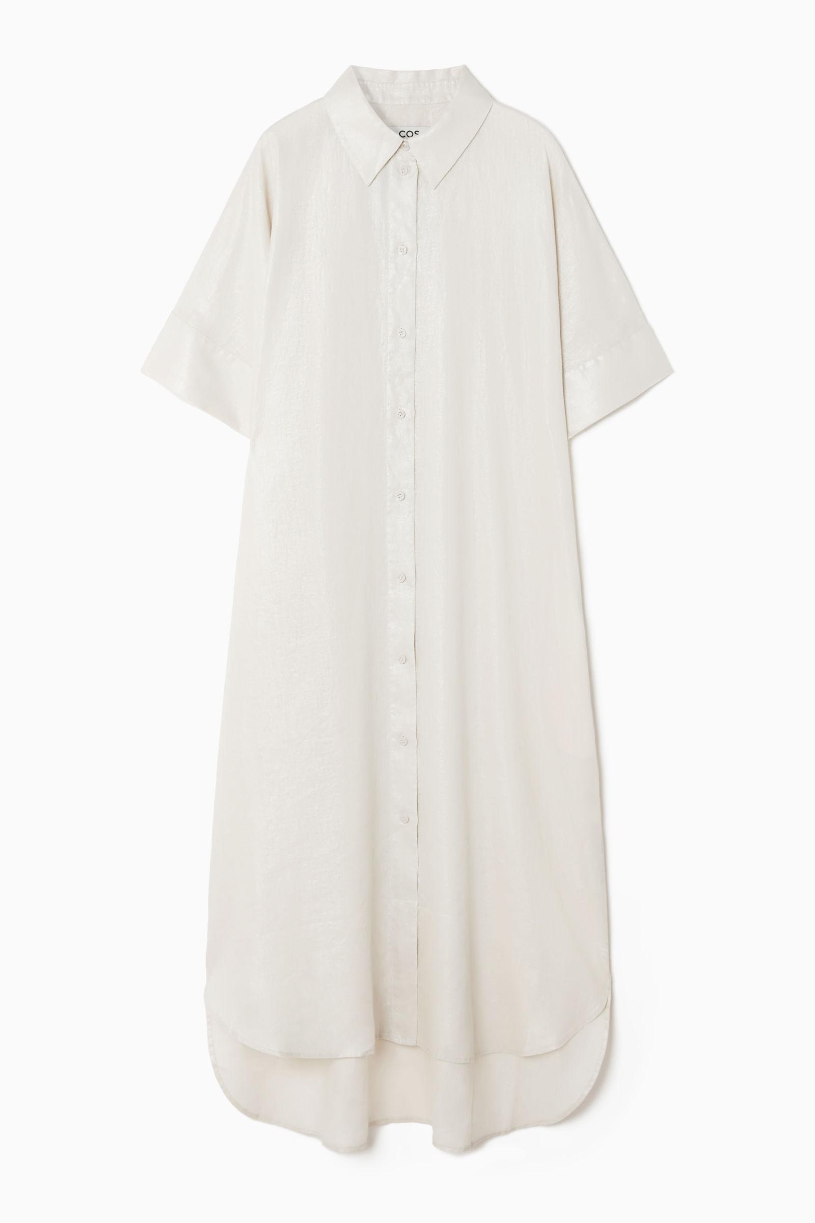 COS Oversized Metallic linen Midi Shirt Dress in White Lyst UK