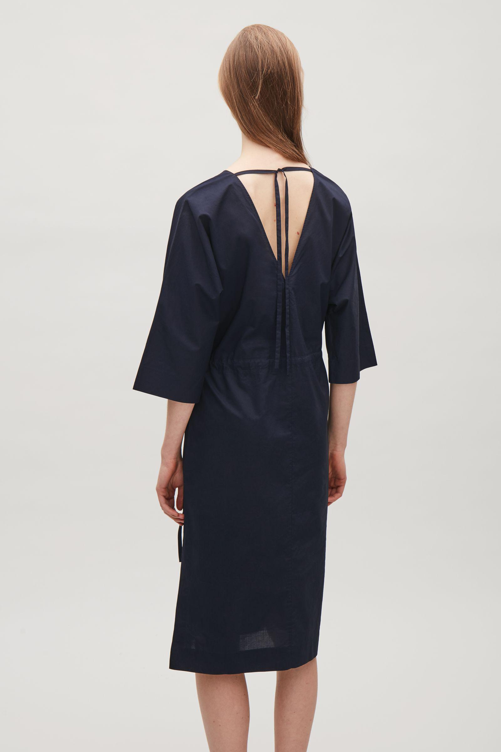 COS Cotton V-neck Kaftan Dress in Navy 