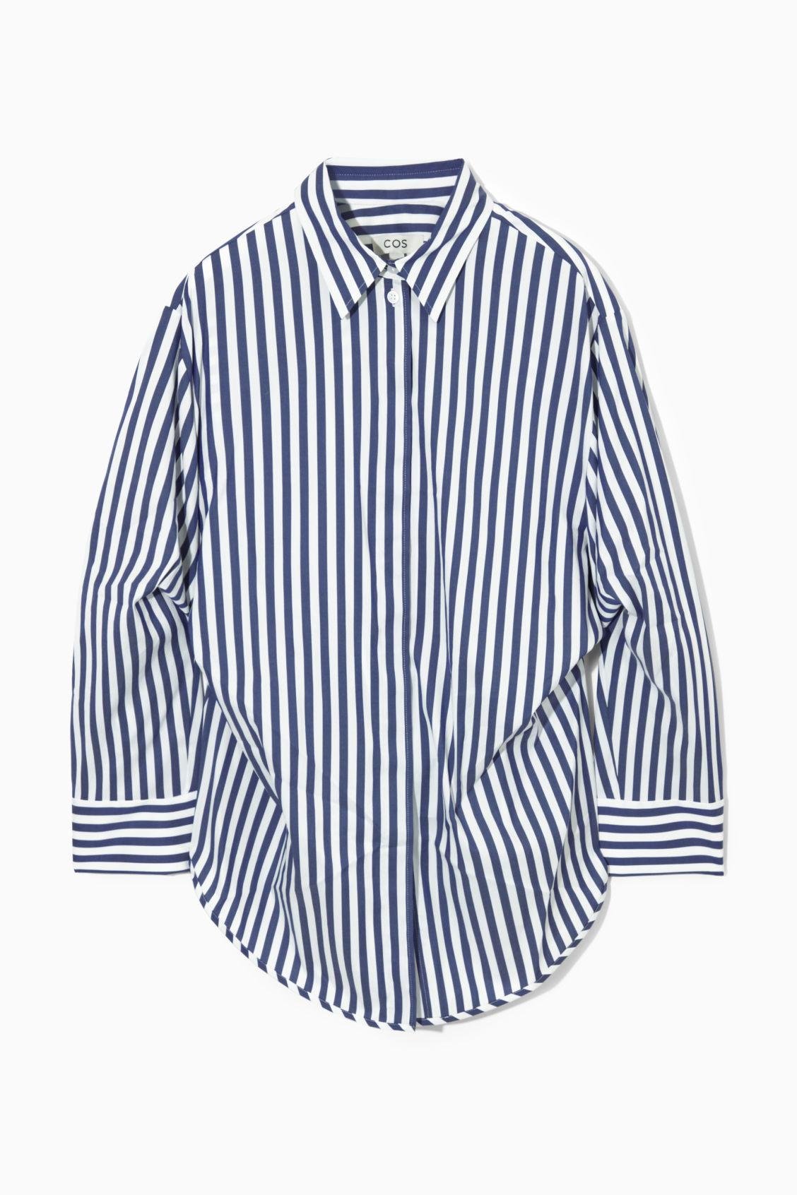 COS Oversized Waisted Striped Shirt in Blue