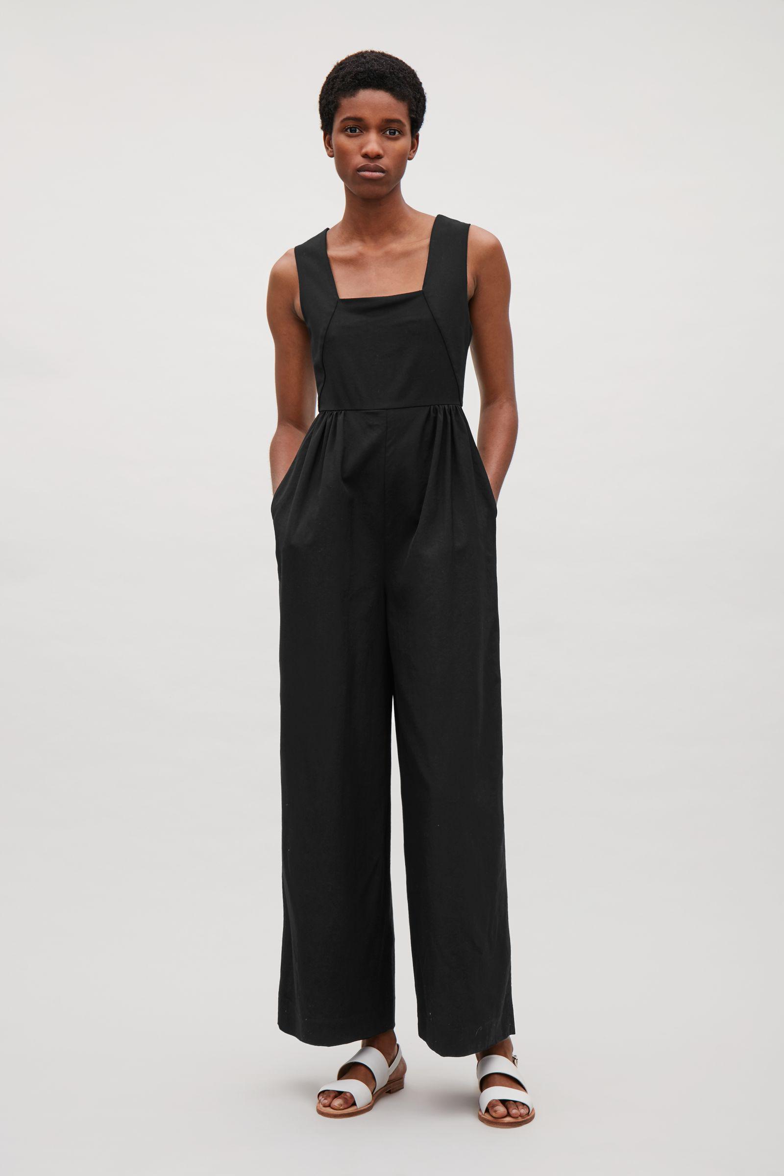 COS Wool Jumpsuit With Elastic Waist in Black | Lyst