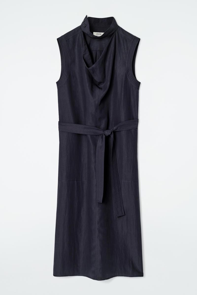 cos sleeveless cotton midi dress COS Women's Sculpted Midi Dress in Black | Cotton