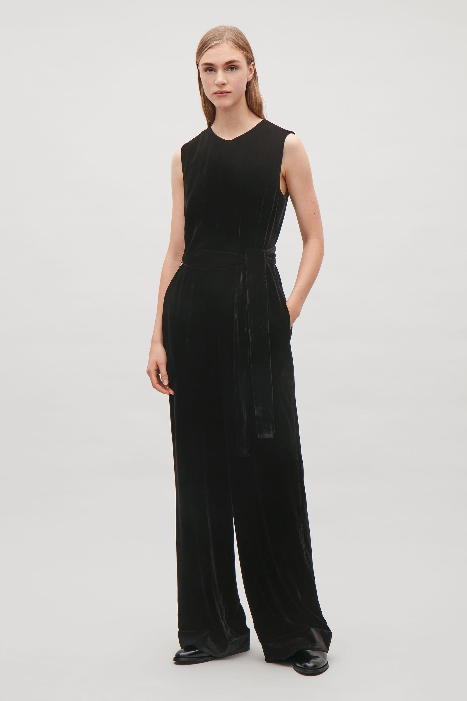 Lyst - Cos Belted Velvet Jumpsuit in Black