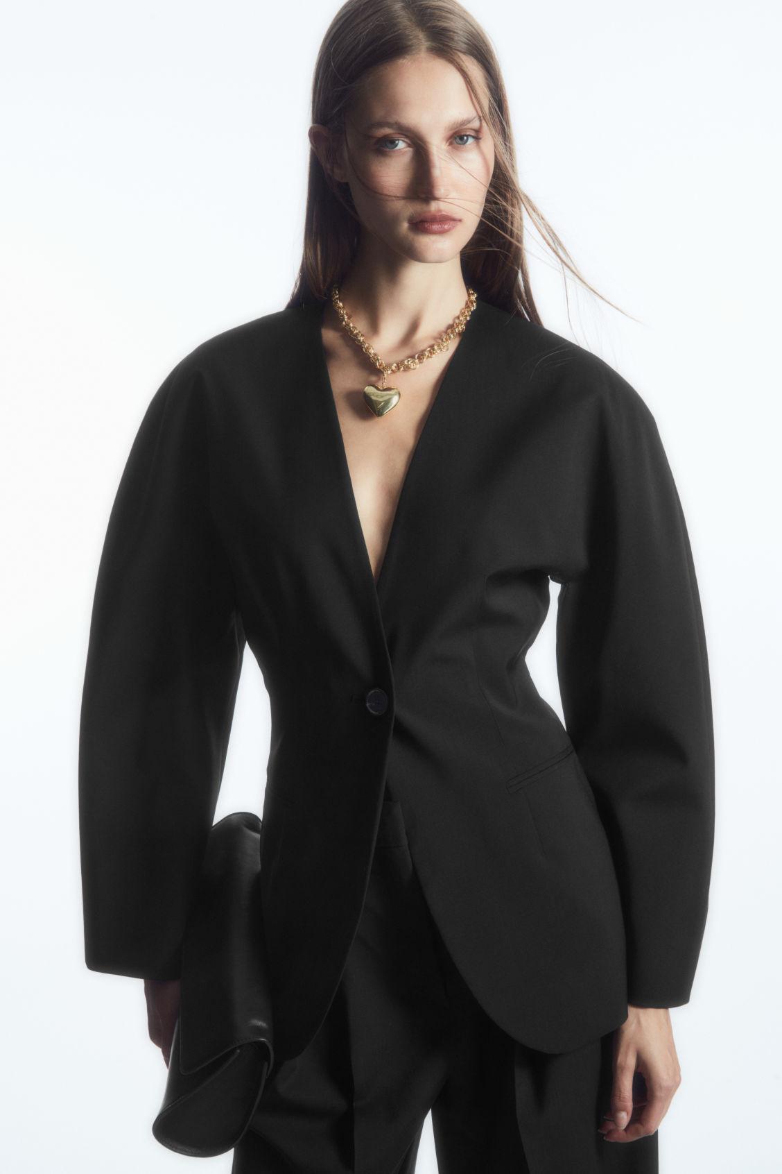 COS スカルプテッドカラーレスウールブレザー COS Sculpted Collarless Wool Blazer in Black | Lyst