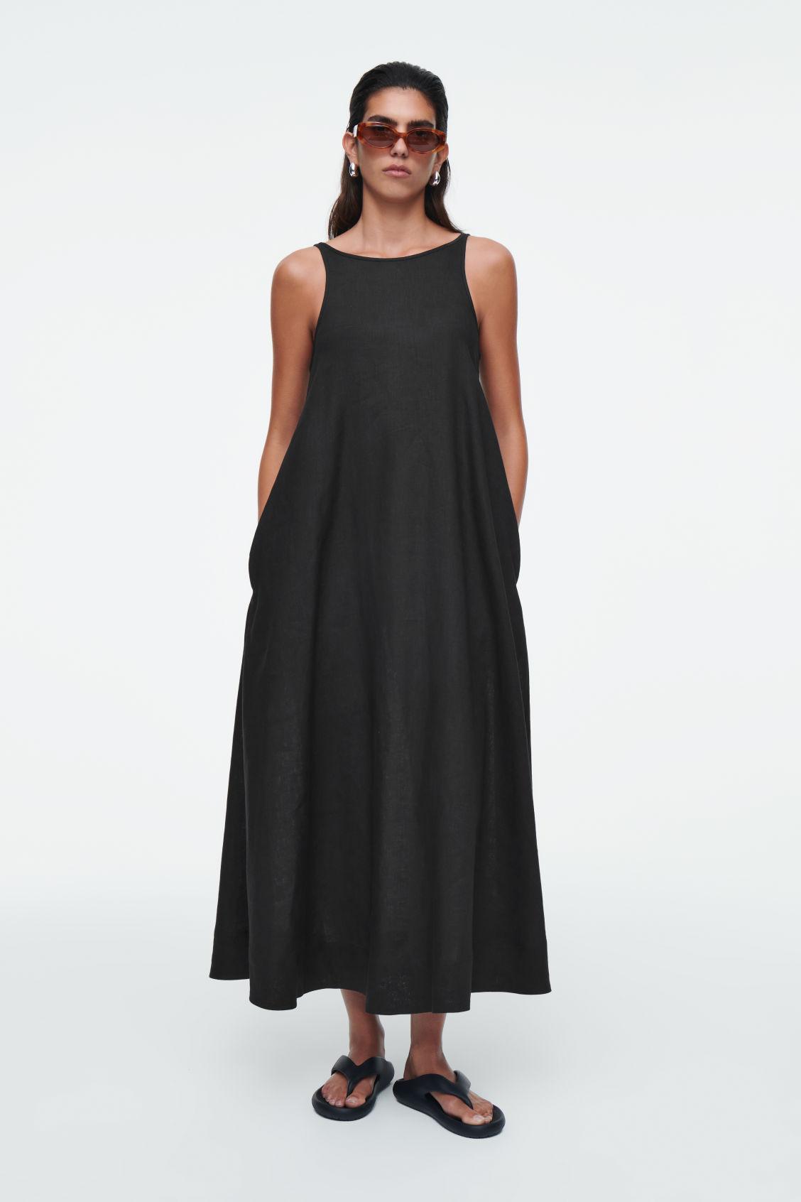 navy blue dress for baby girl Linen A-Line Maxi Dress in Black - M - Shop Stateside Dresses main image 1