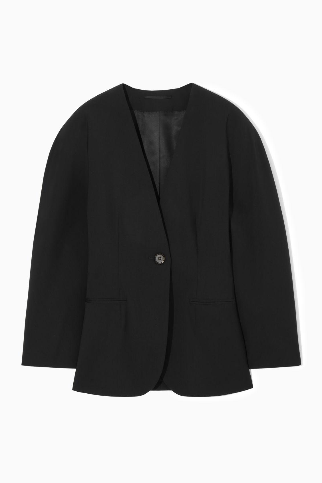 Ladies black collarless coat cheap