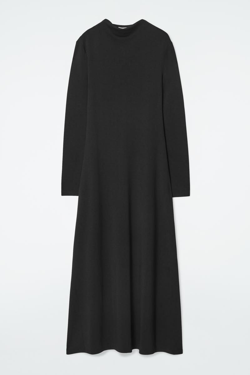 cos black long sleeve dress COS Cowl-Neck Long-Sleeved Maxi Dress in Black