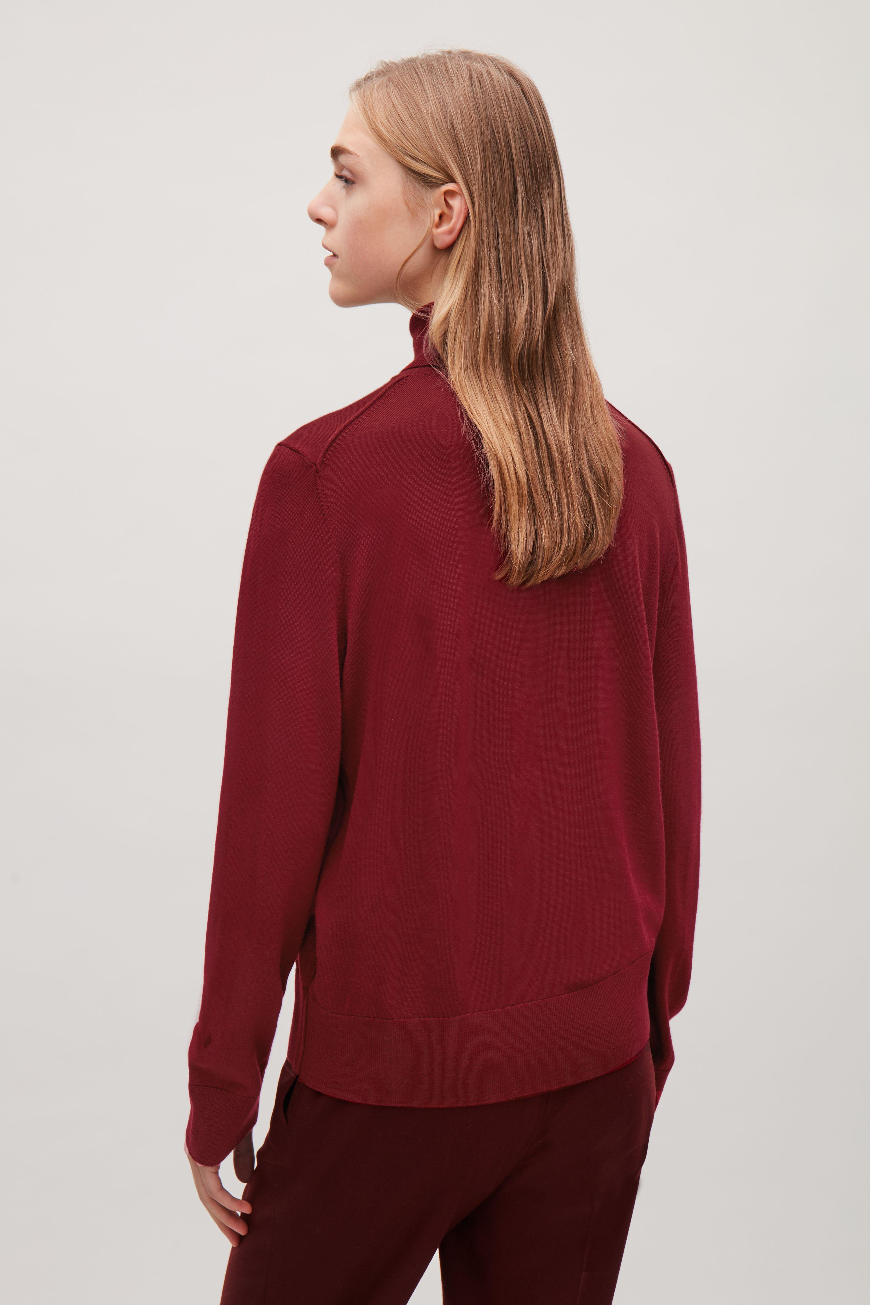 burgundy roll neck jumper womens