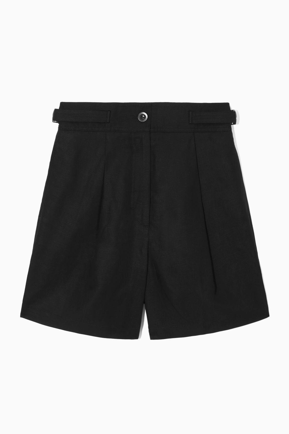 COS Pleated Linen-blend Utility Shorts in Black | Lyst