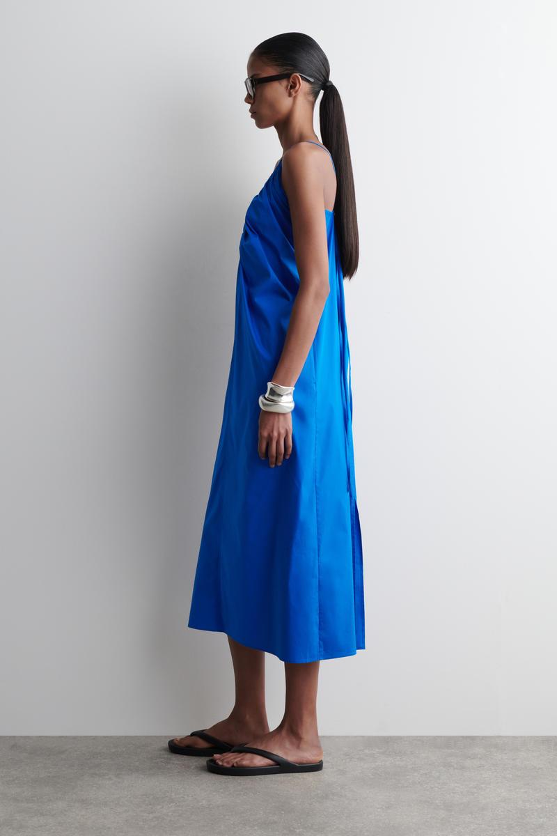 COS Gathered V-Neck Maxi Dress in Blue | Lyst