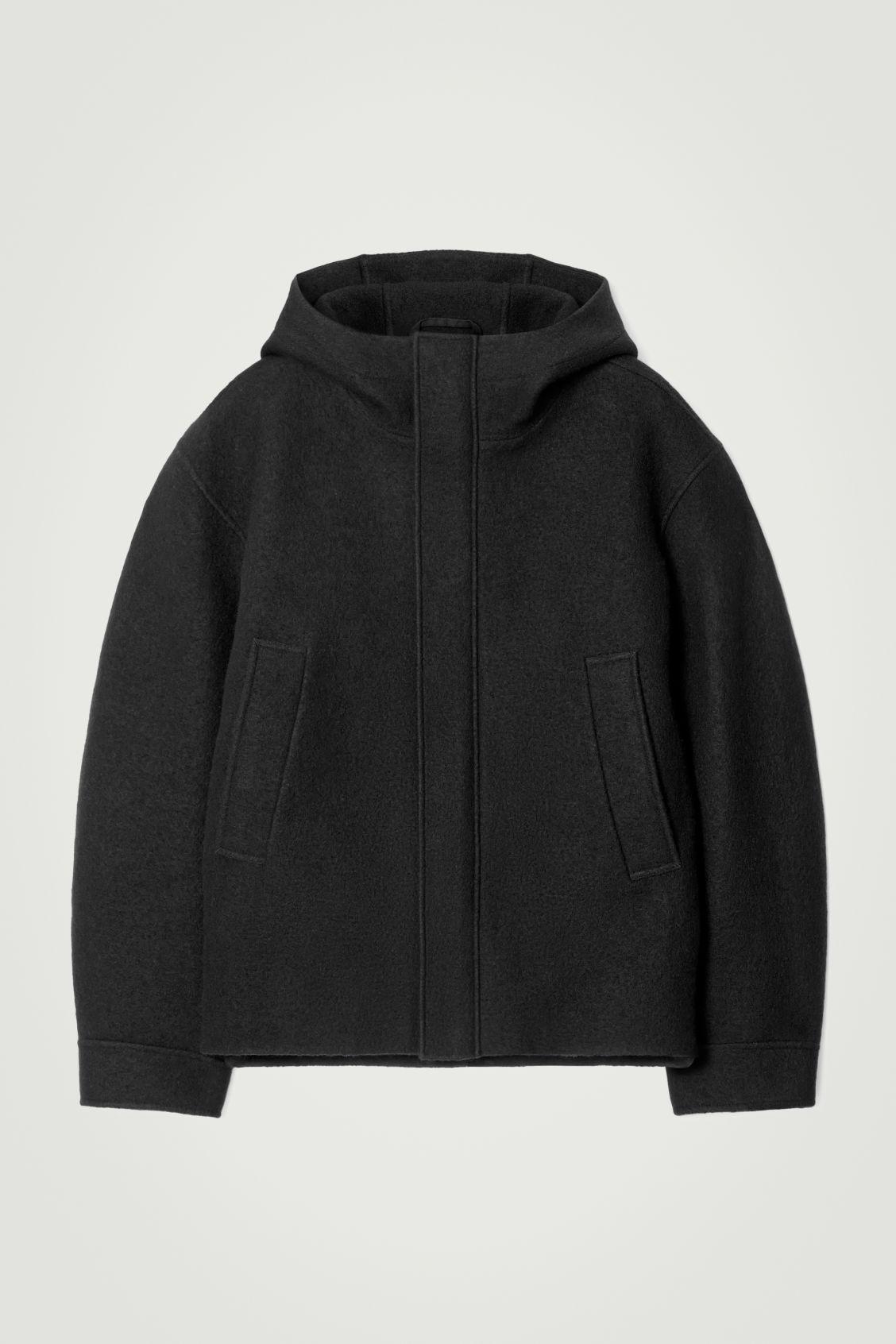 COS Hooded Boiled Wool Parka Jacket in Black for Men | Lyst