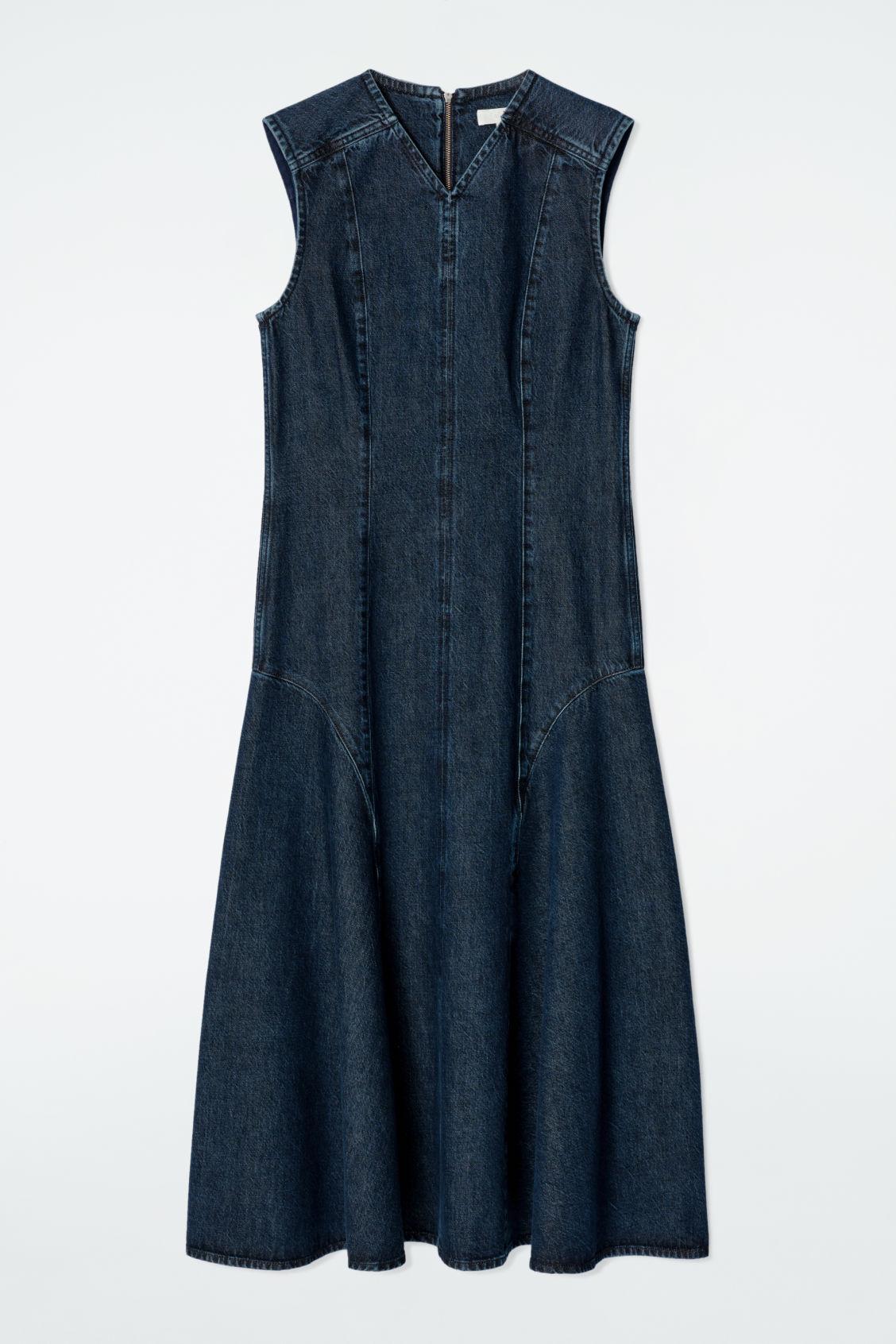 cos asymmetric paneled denim midi dress Dropped-Waist in Blue Dancing Queen 3404 - gender:female Machine wash Back length Color:MATTE BLACK VEGAN LEATHER