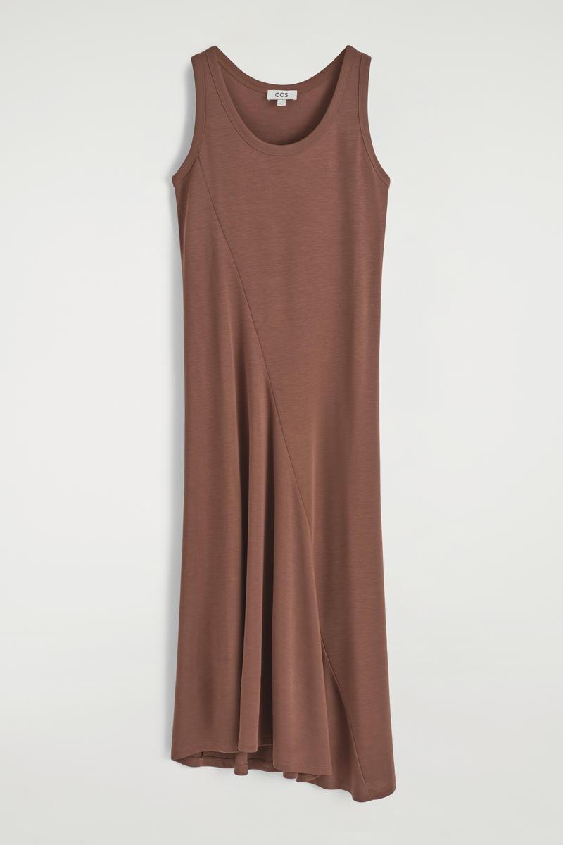 COS Asymmetric Jersey Midi Dress in Brown | Lyst