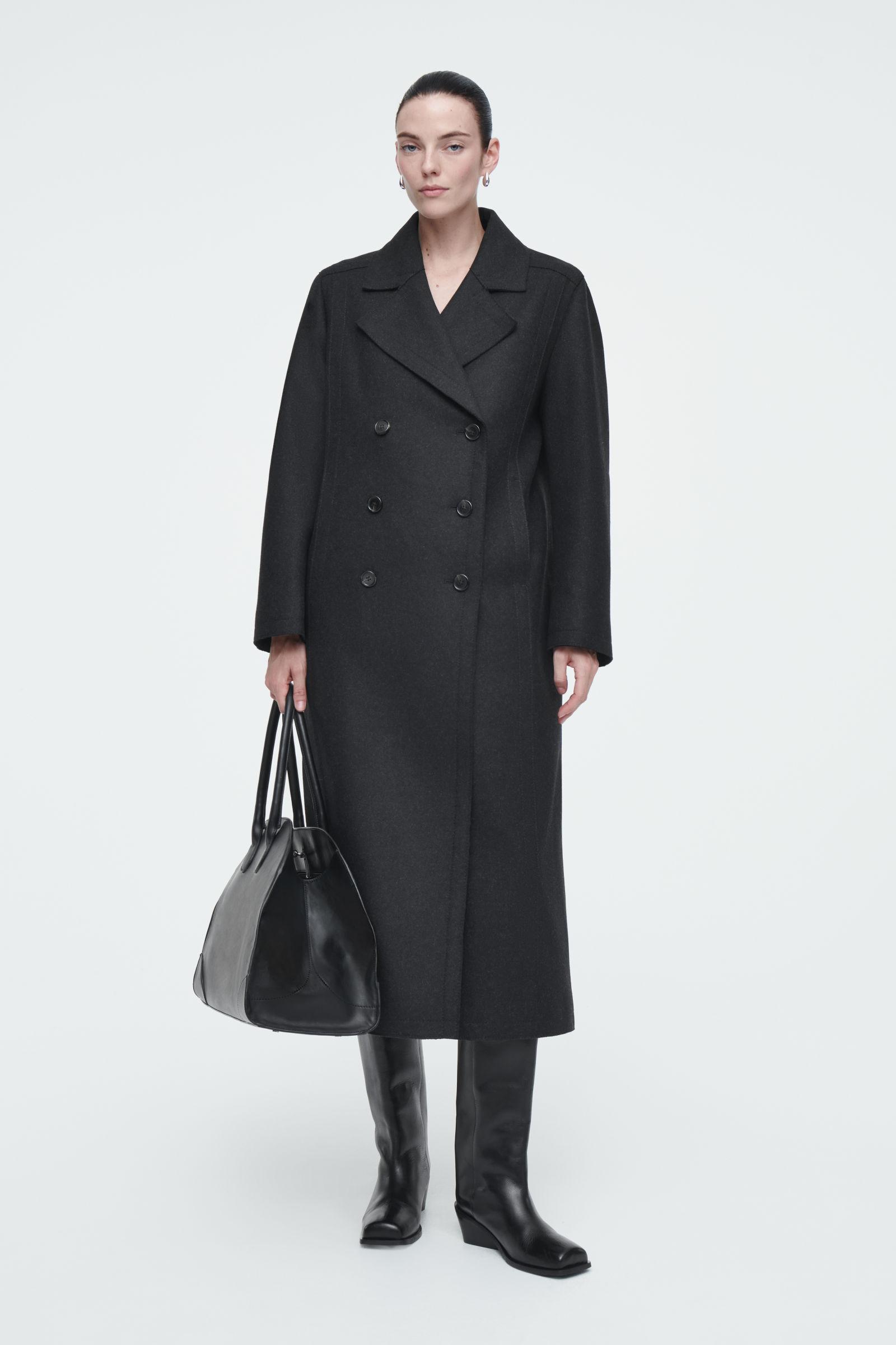 Black Coat Cos Long Double Breasted Coat COS Longline Wool Pea