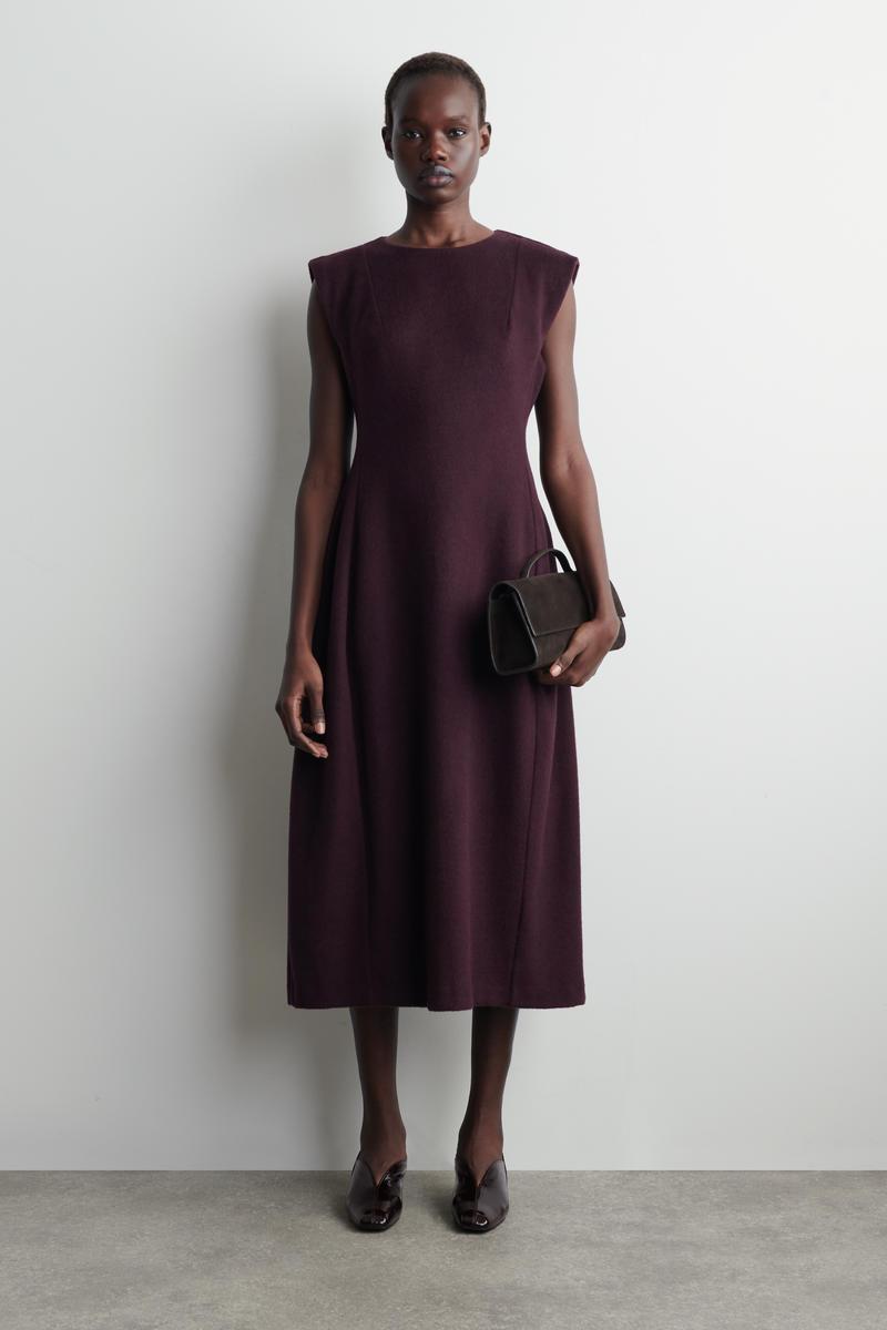 cos purple dress PUFF-SLEEVE BELTED MAXI DRESS - DARK PURPLE