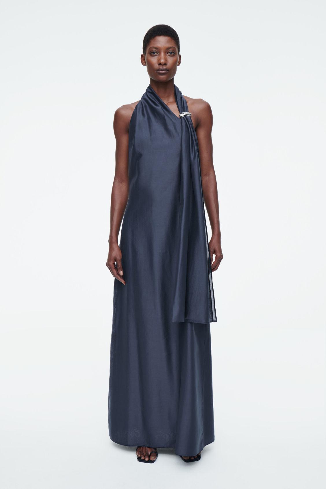 COS Asymmetric Brooch detail Maxi Dress in Blue Lyst