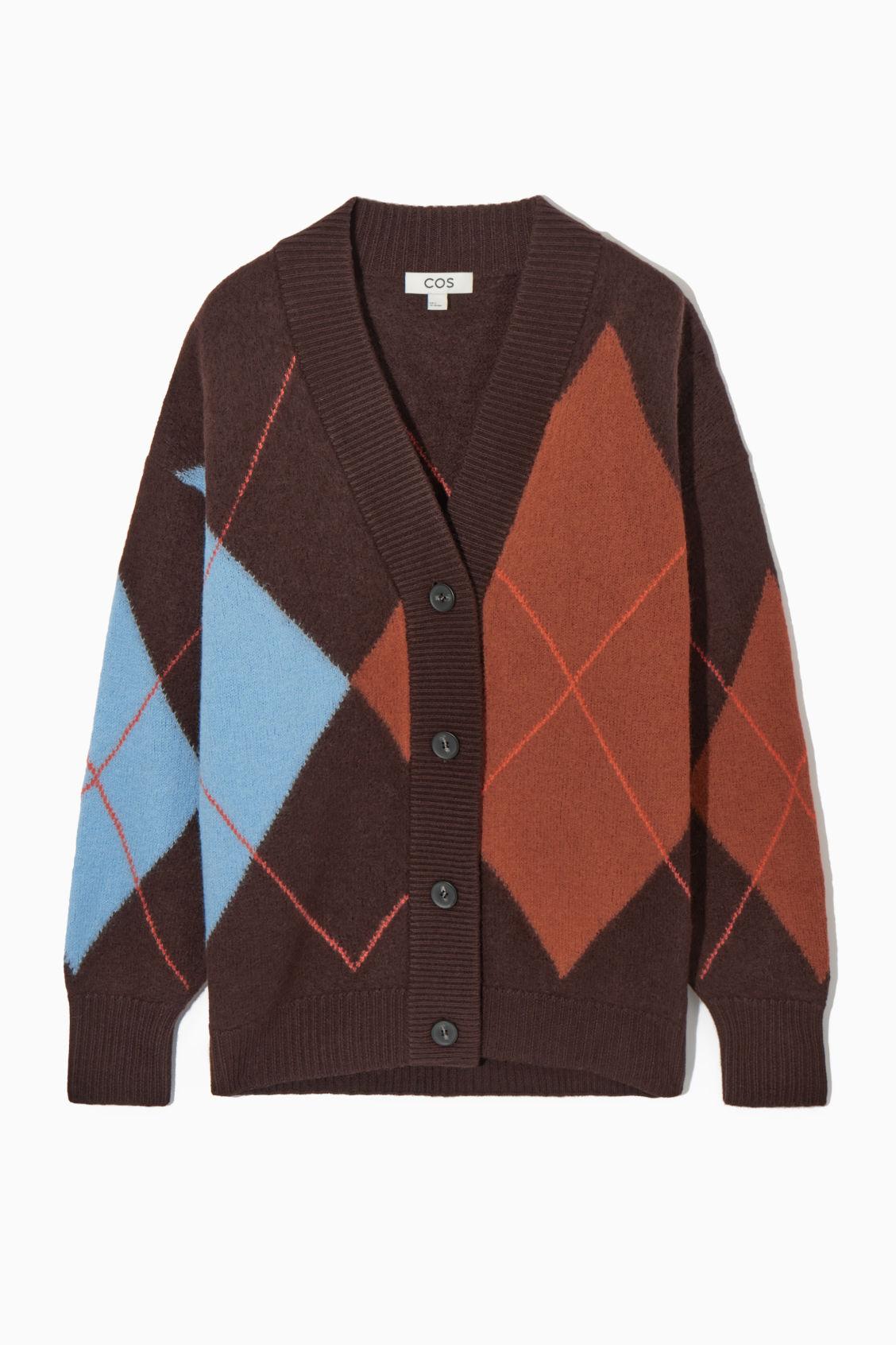 COS Argyle Wool Cardigan in Brown Lyst