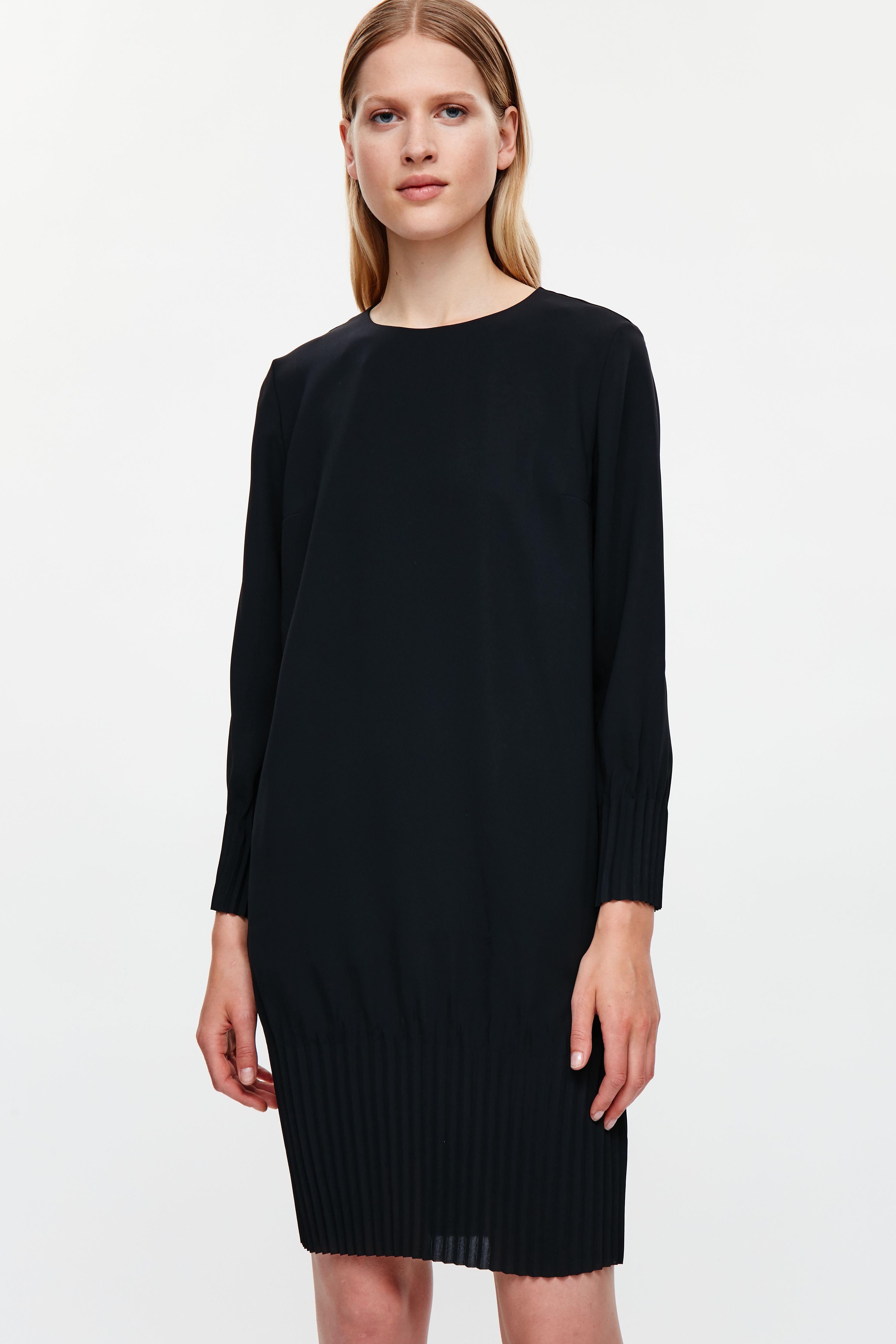 COS Synthetic Dress With Pleated Hems in Black - Lyst