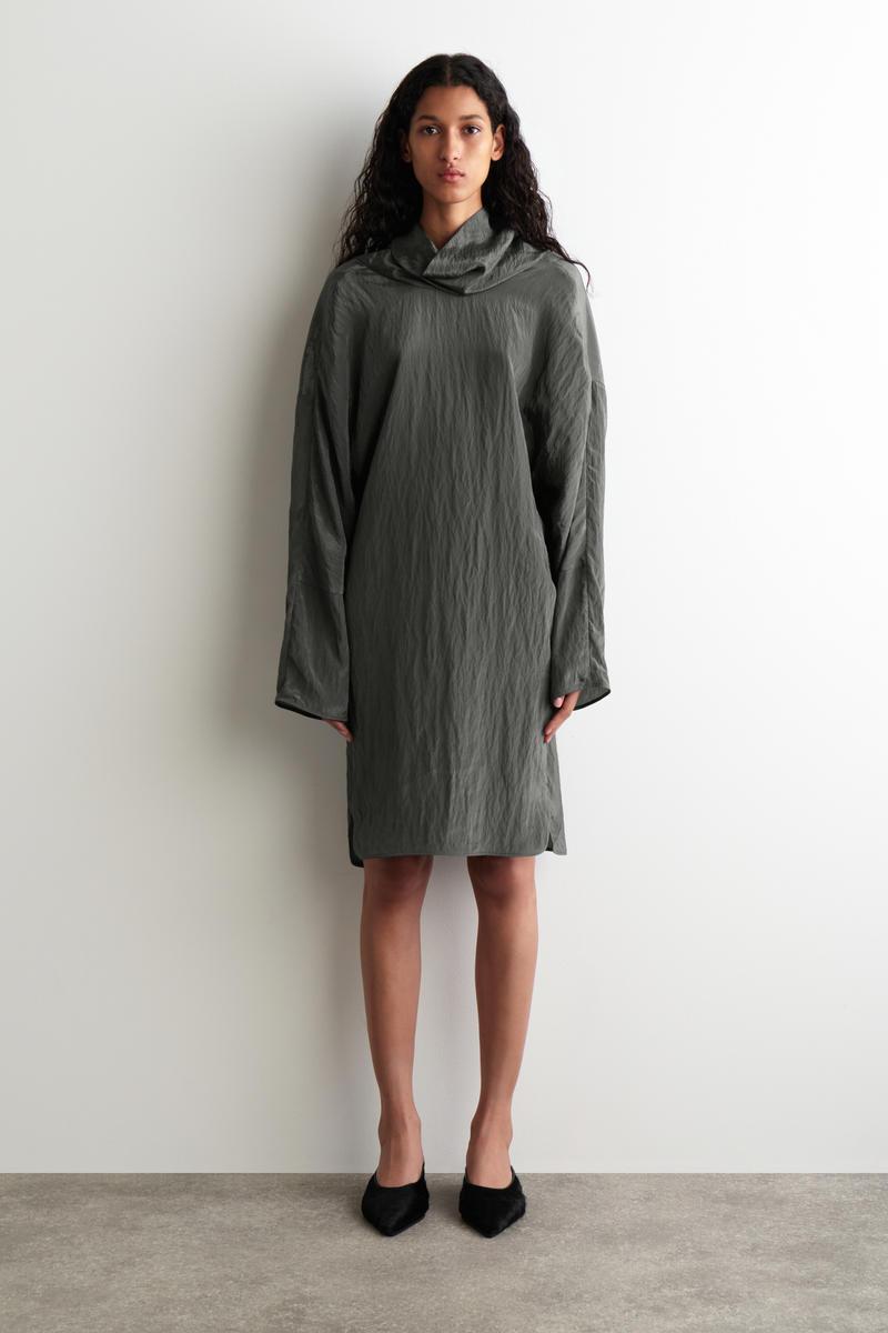 cos grey dress COS Crinkled-Satin Mini Dress in Gray