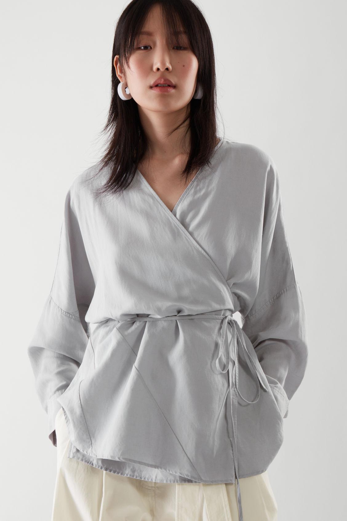 COS Linen Wrap Top in Grey (Gray) | Lyst