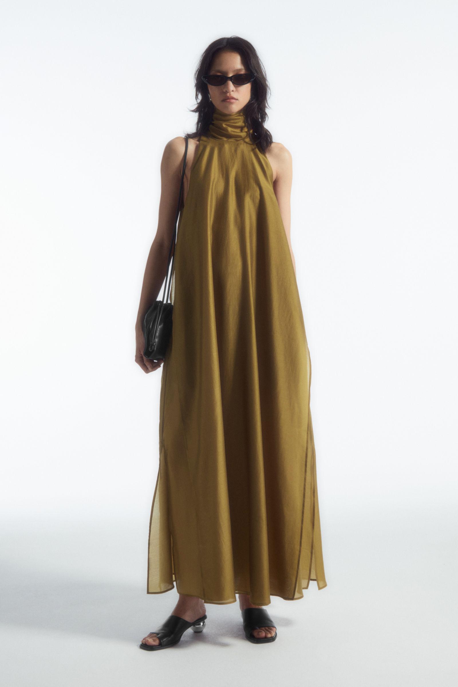 COS Halterneck A-line Maxi Dress in Natural | Lyst UK