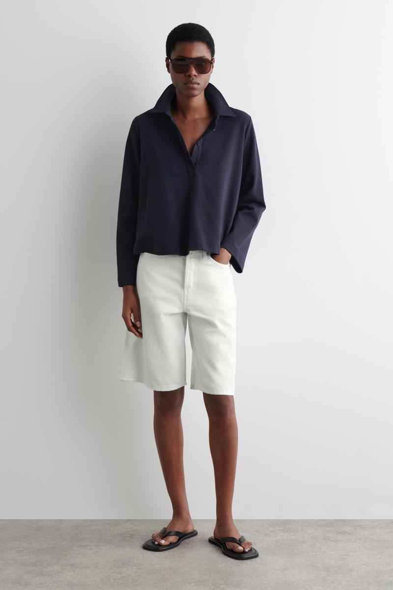 COS Flared Cotton-Jersey Polo Shirt in Blue | Lyst COS Flared Cotton-Jersey Polo Shirt in Blue | Lyst