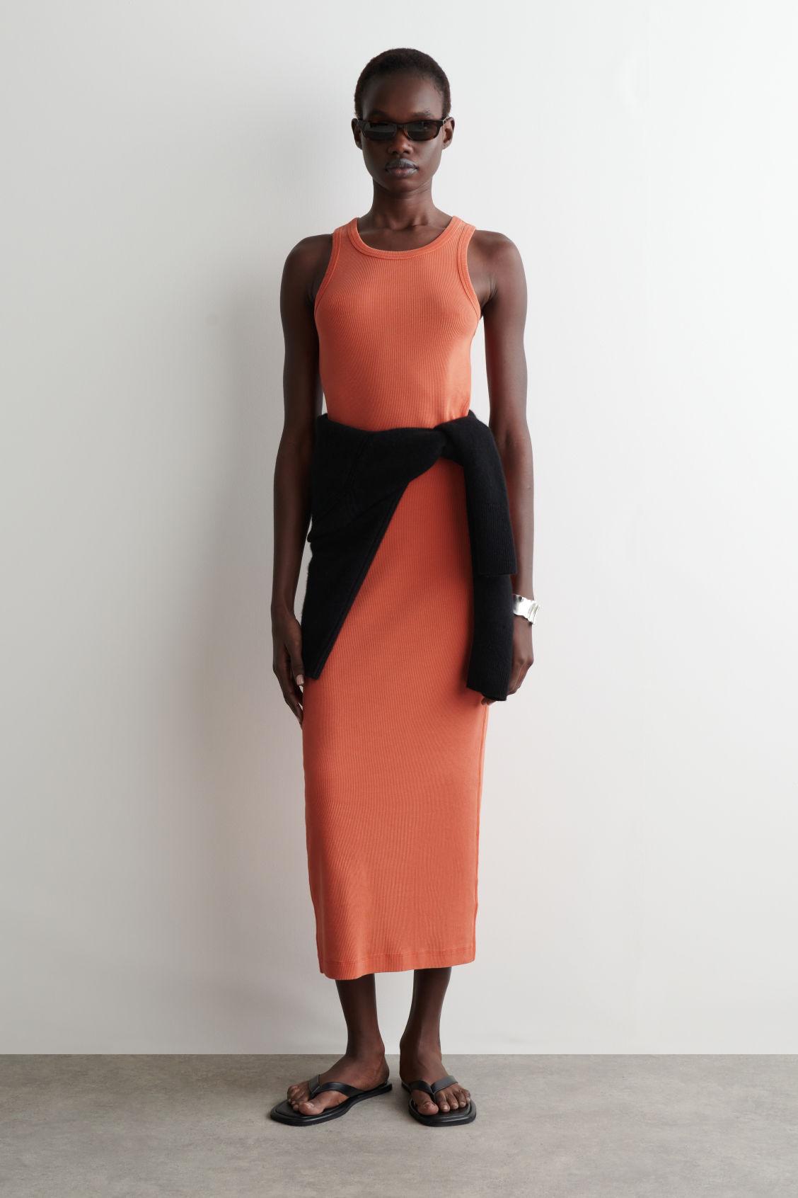 COS Ribbed Tube Dress in Orange | Lyst