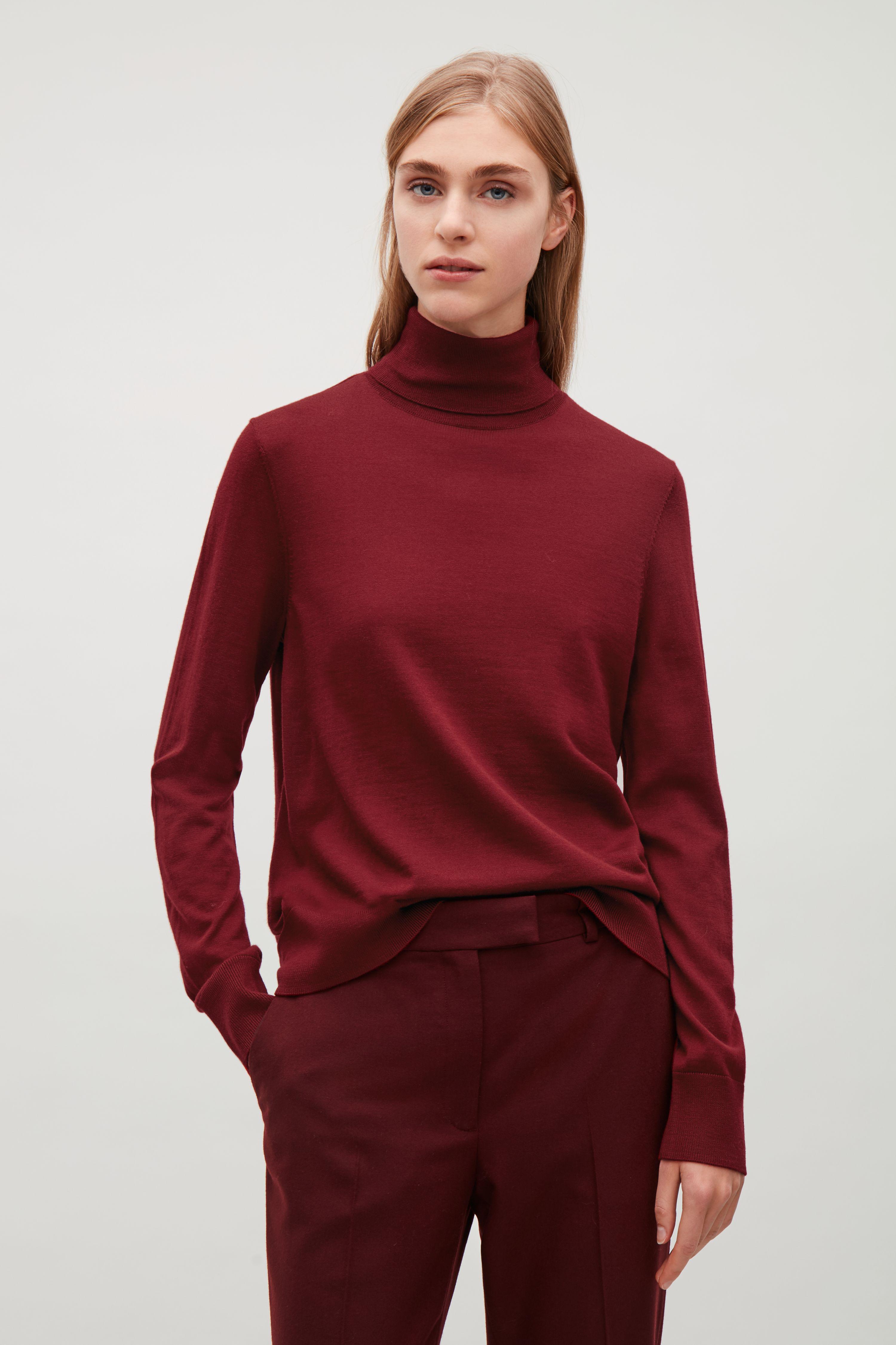 burgundy roll neck jumper womens
