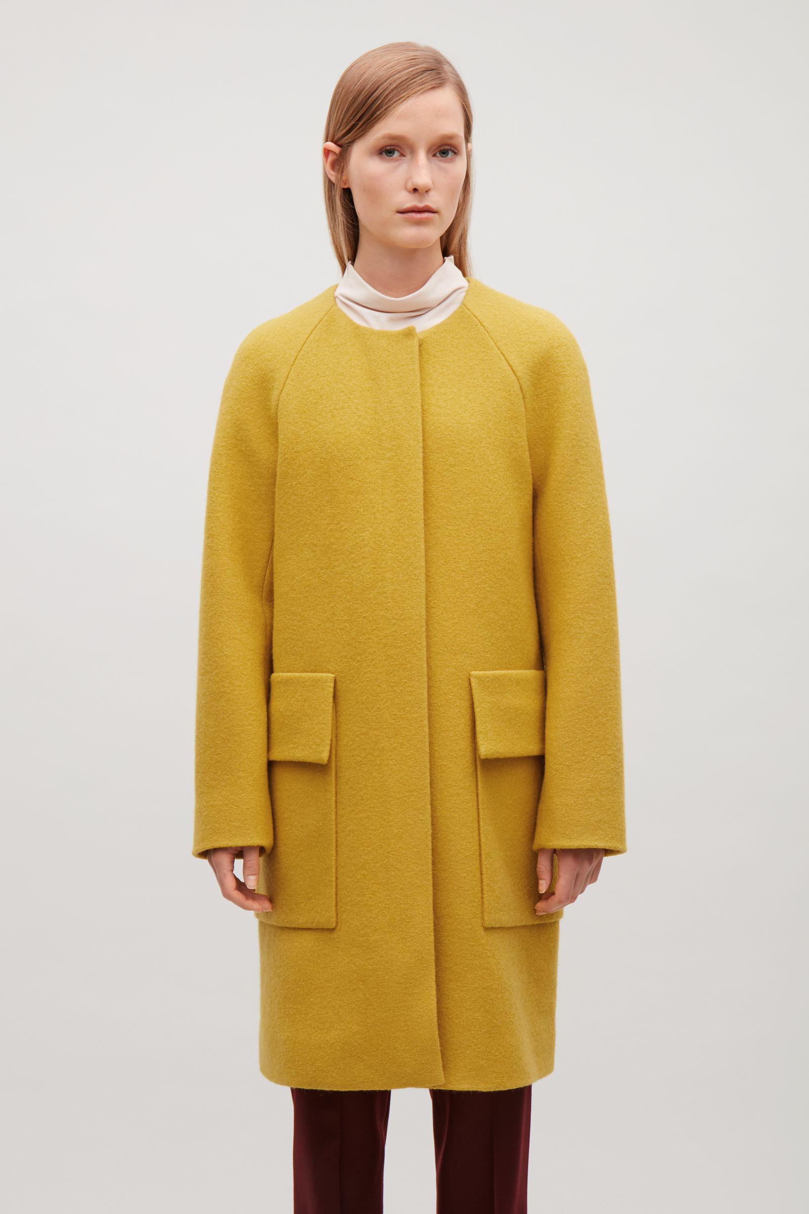COS Round neck A line Coat in Yellow Lyst UK
