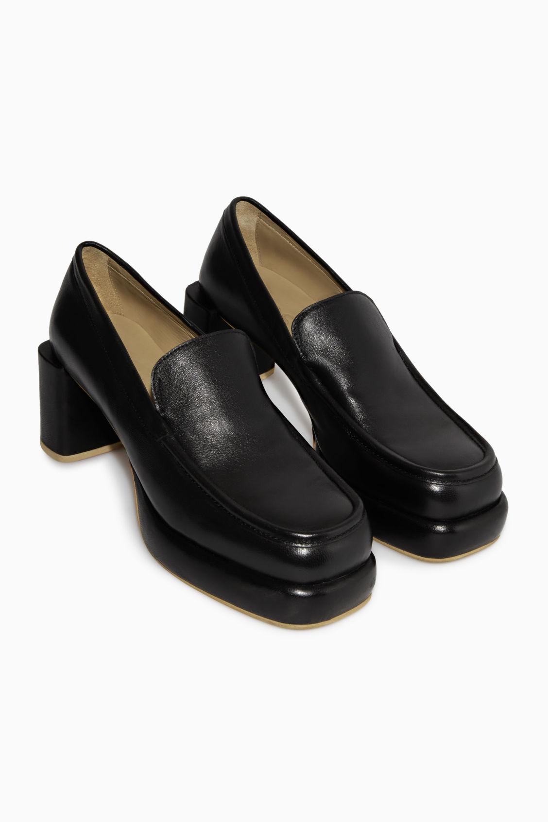 COS Leather Platform Heeled Loafers Black | Lyst