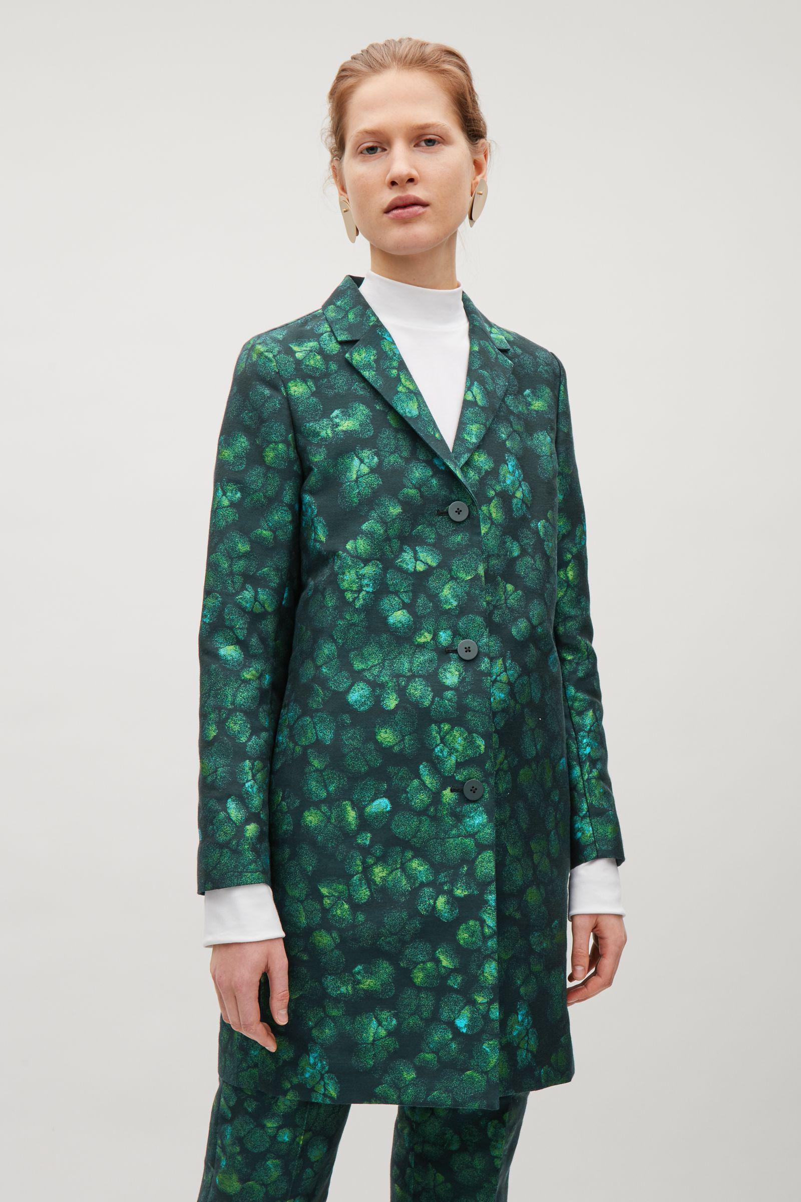 COS Synthetic Tailored Jacquard Coat in Green Lyst