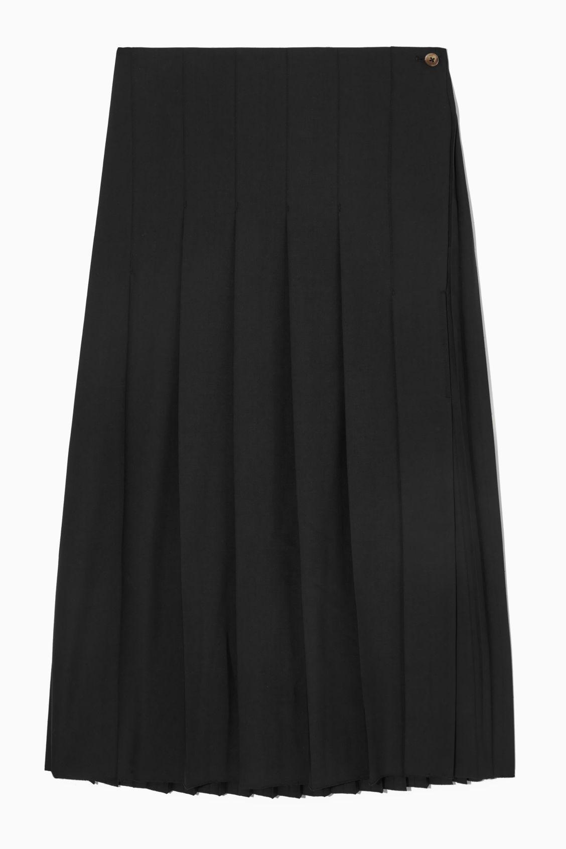 COS Pleated Woolblend Midi Skirt in Black Lyst