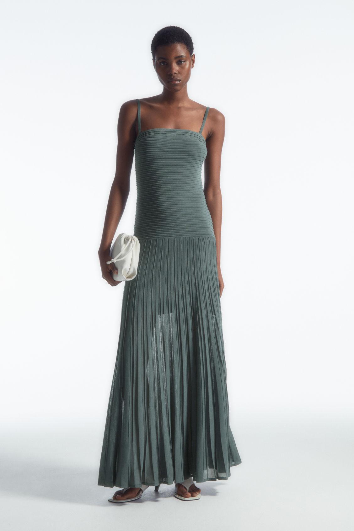 open lace back dress Pleated Knit Maxi Dress - Long Sleeve Ribbed Mock Neck Sweater Gown in  Cream | A-Line Winter Formal & Casual Elegant Fit main image 0