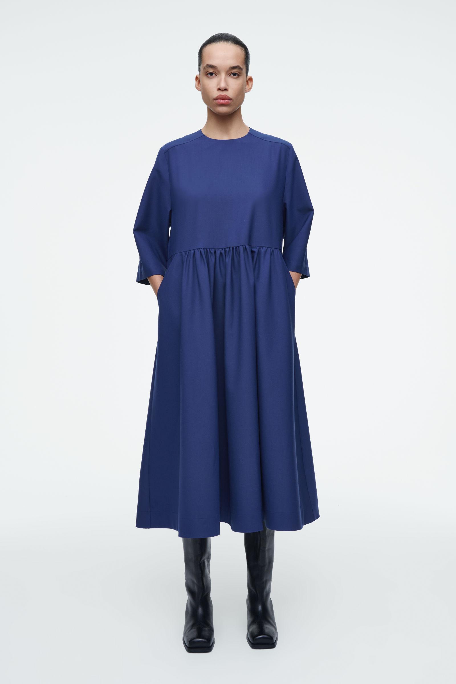 cos blue wool dress COS Women's Rounded Merino Maxi Dress in Blue | Wool