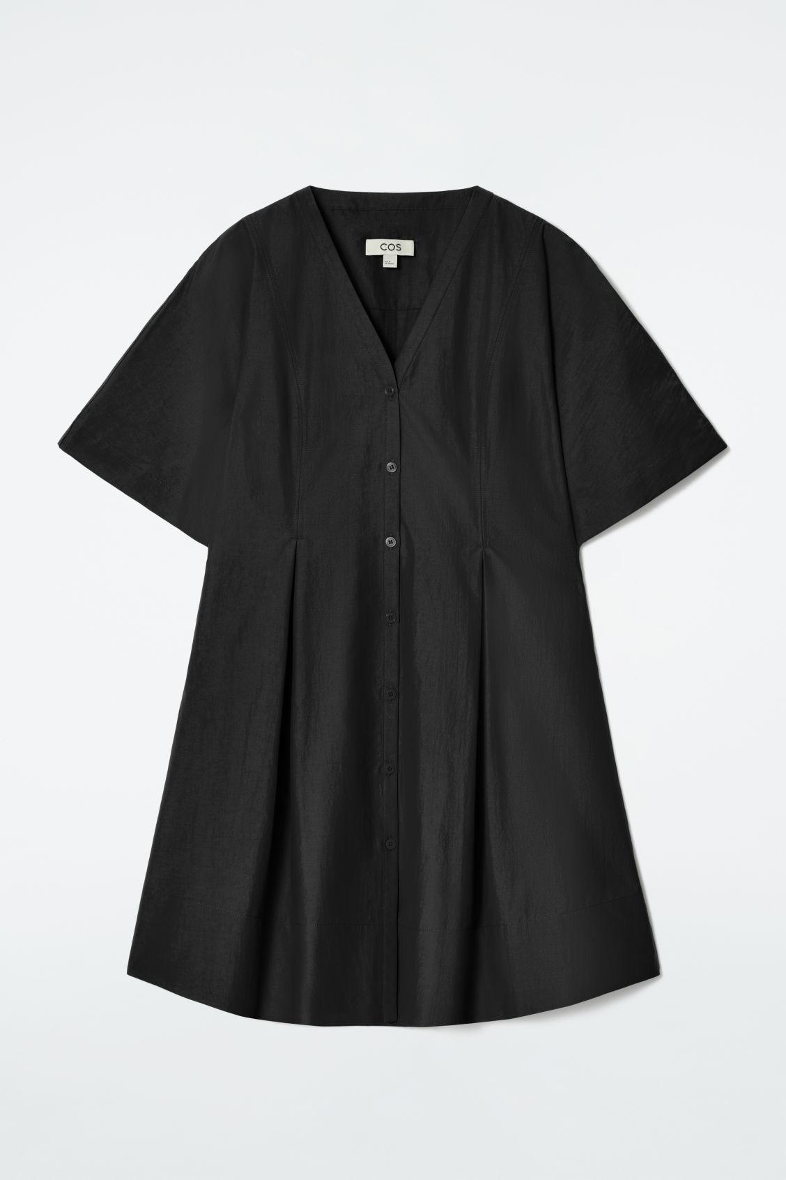cos pleated a-line midi shirt dress COS Women's Pleated Bow-Detail Midi Shirt Dress in Navy