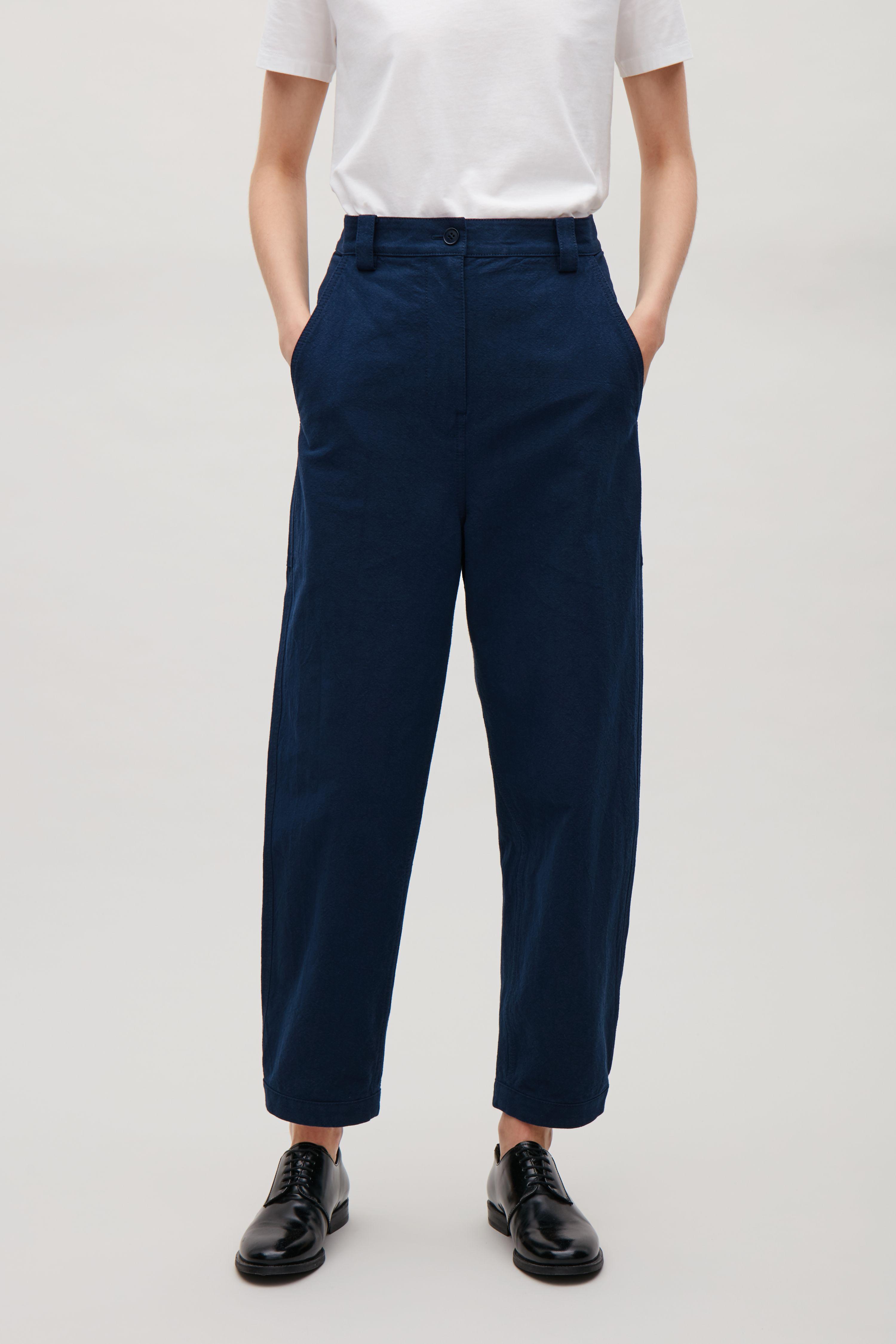 COS Cotton Trousers With Button Cuffs in Navy (Blue) - Lyst